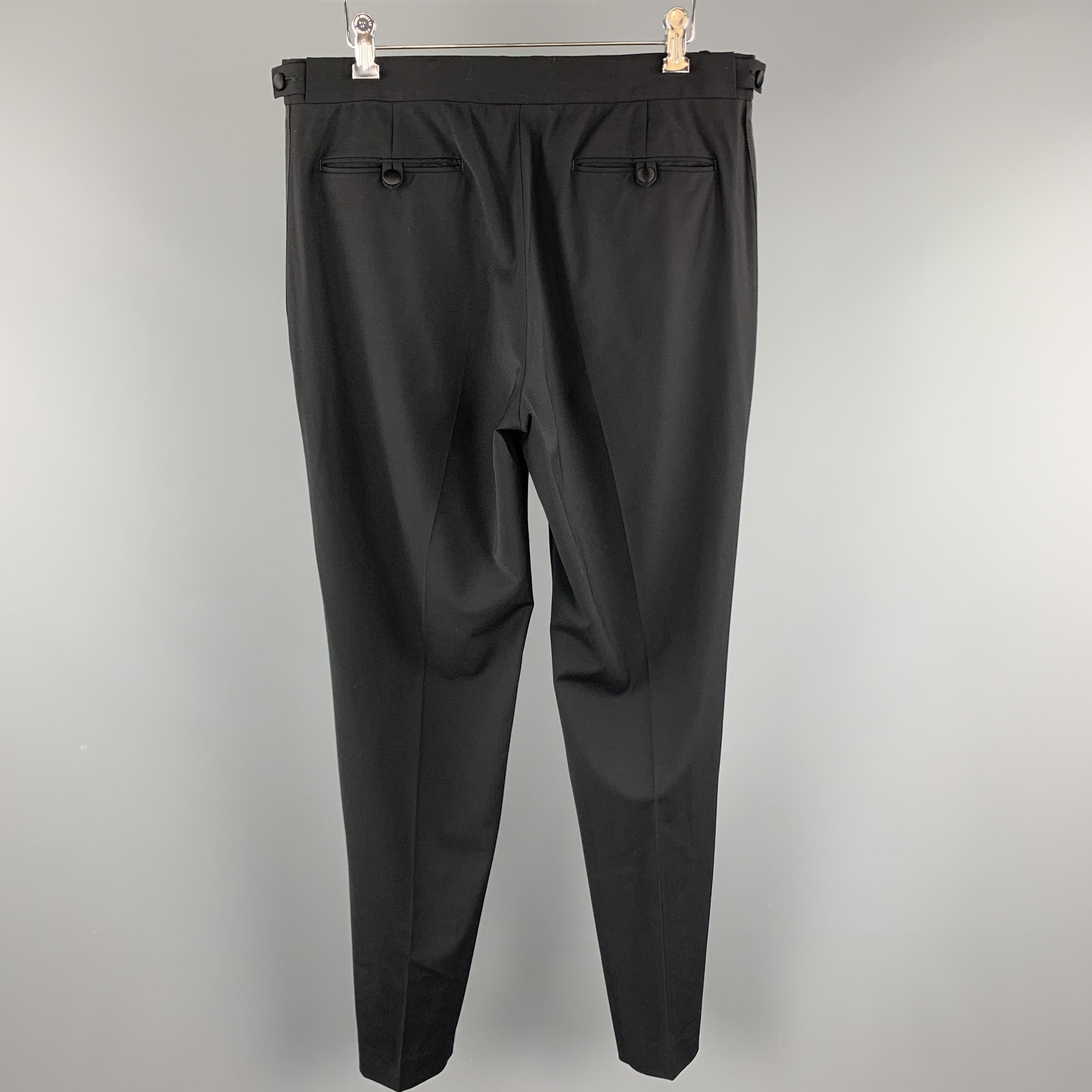 Men's HELMUT LANG Size 32 Black Solid Wool Tuxedo Dress Pants