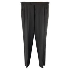 HELMUT LANG Size 32 Black Solid Wool Tuxedo Dress Pants