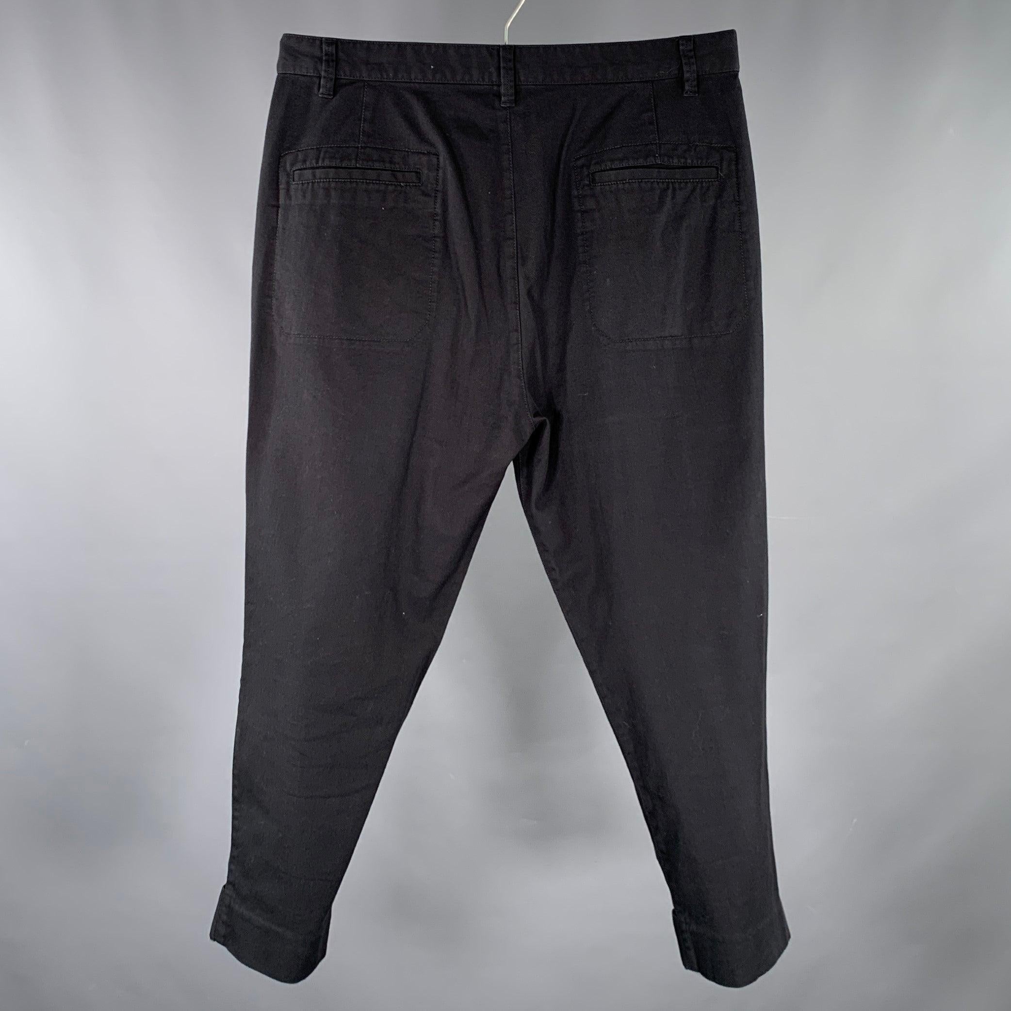 HELMUT LANG Size 32 Black Twill Cotton Blend Pleated Casual Pants In Excellent Condition In San Francisco, CA