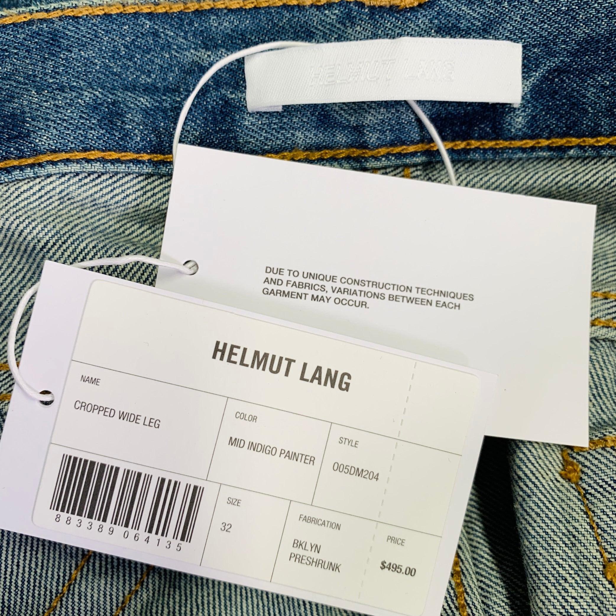 HELMUT LANG Taille 32 Jean croisé à jambes larges Bleu Paint Splatter Coton Ajustable Cinq Poches en vente 2
