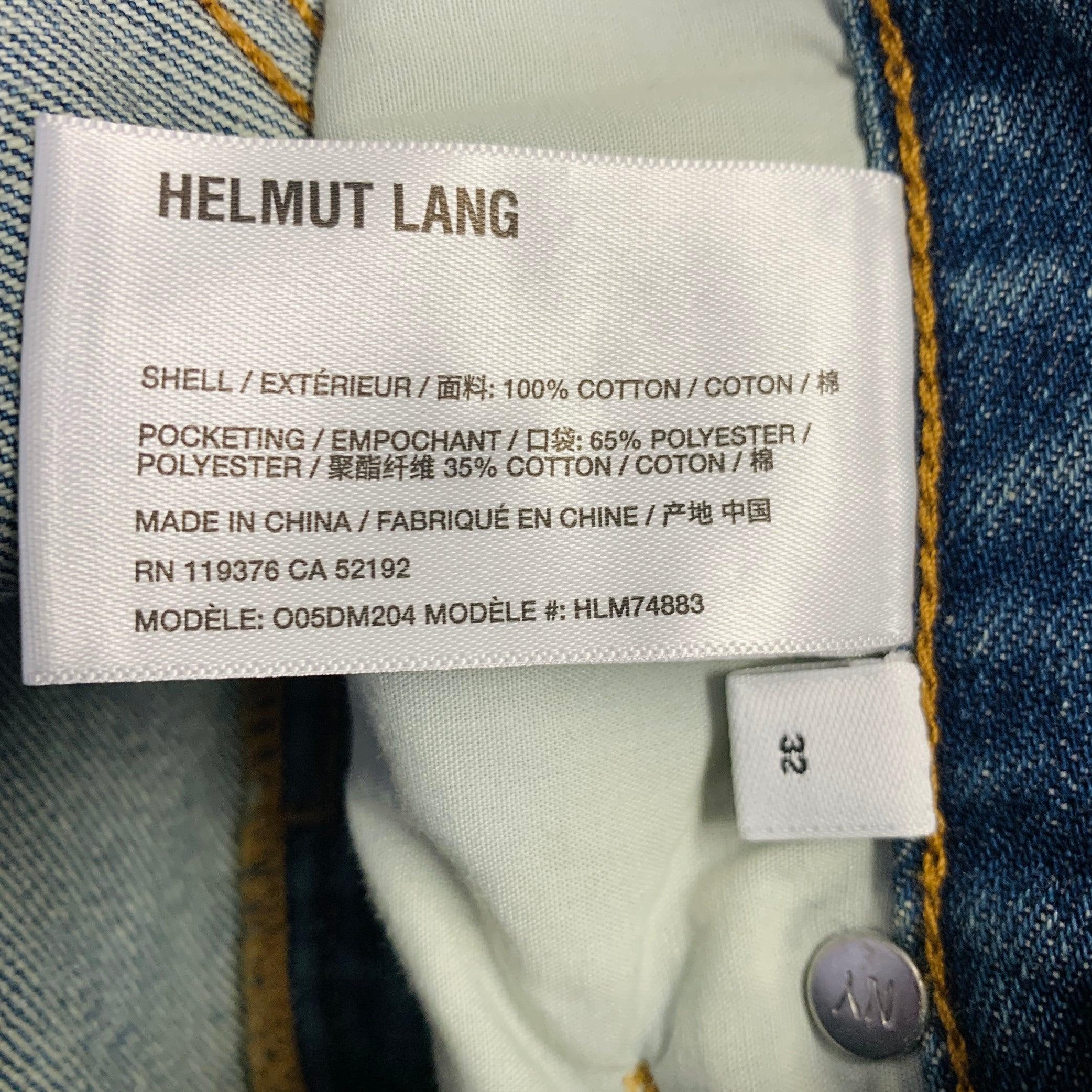 HELMUT LANG Taille 32 Jean croisé à jambes larges Bleu Paint Splatter Coton Ajustable Cinq Poches en vente 3