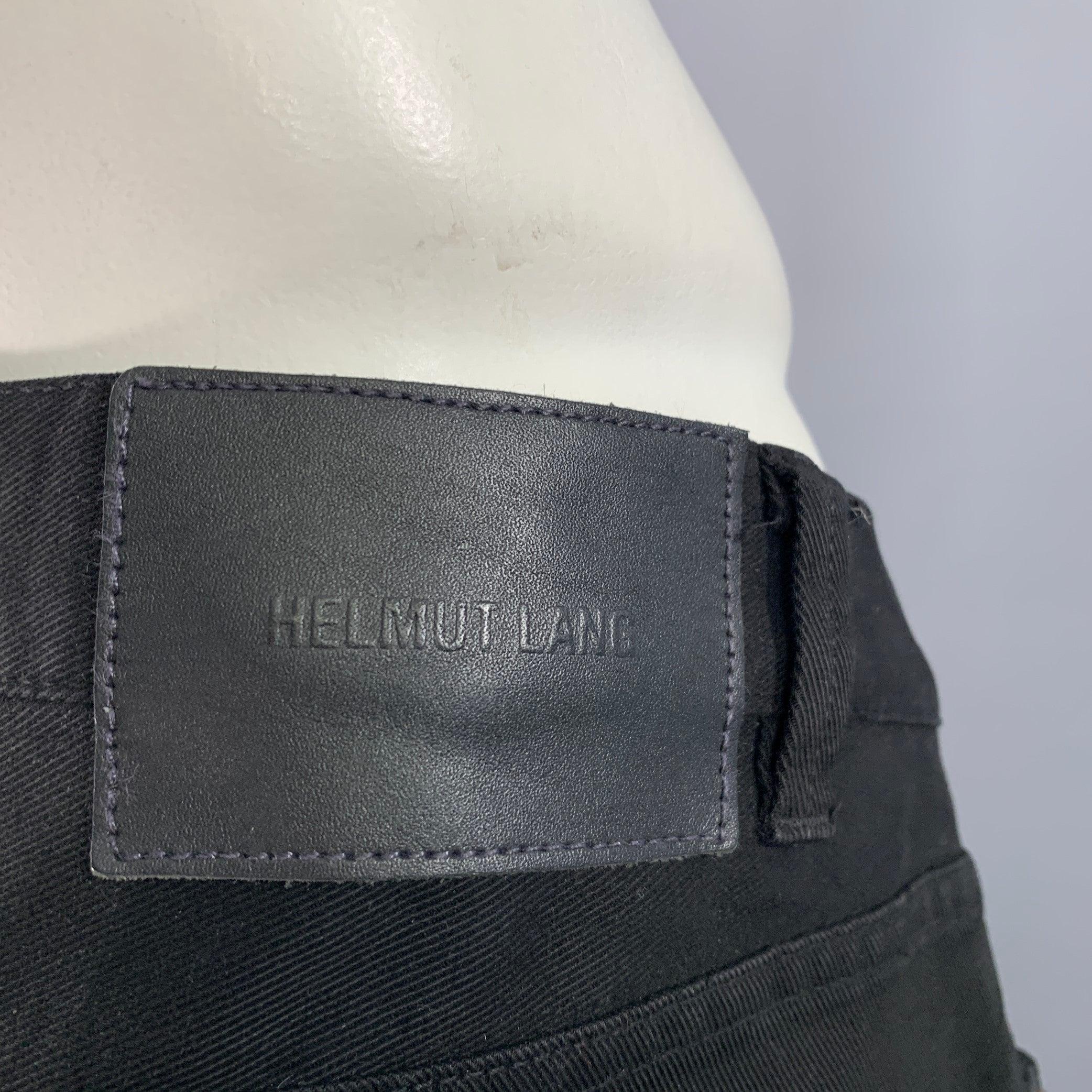 HELMUT LANG Size 38 Black Twill Cotton Distressed Jeans In Good Condition For Sale In San Francisco, CA