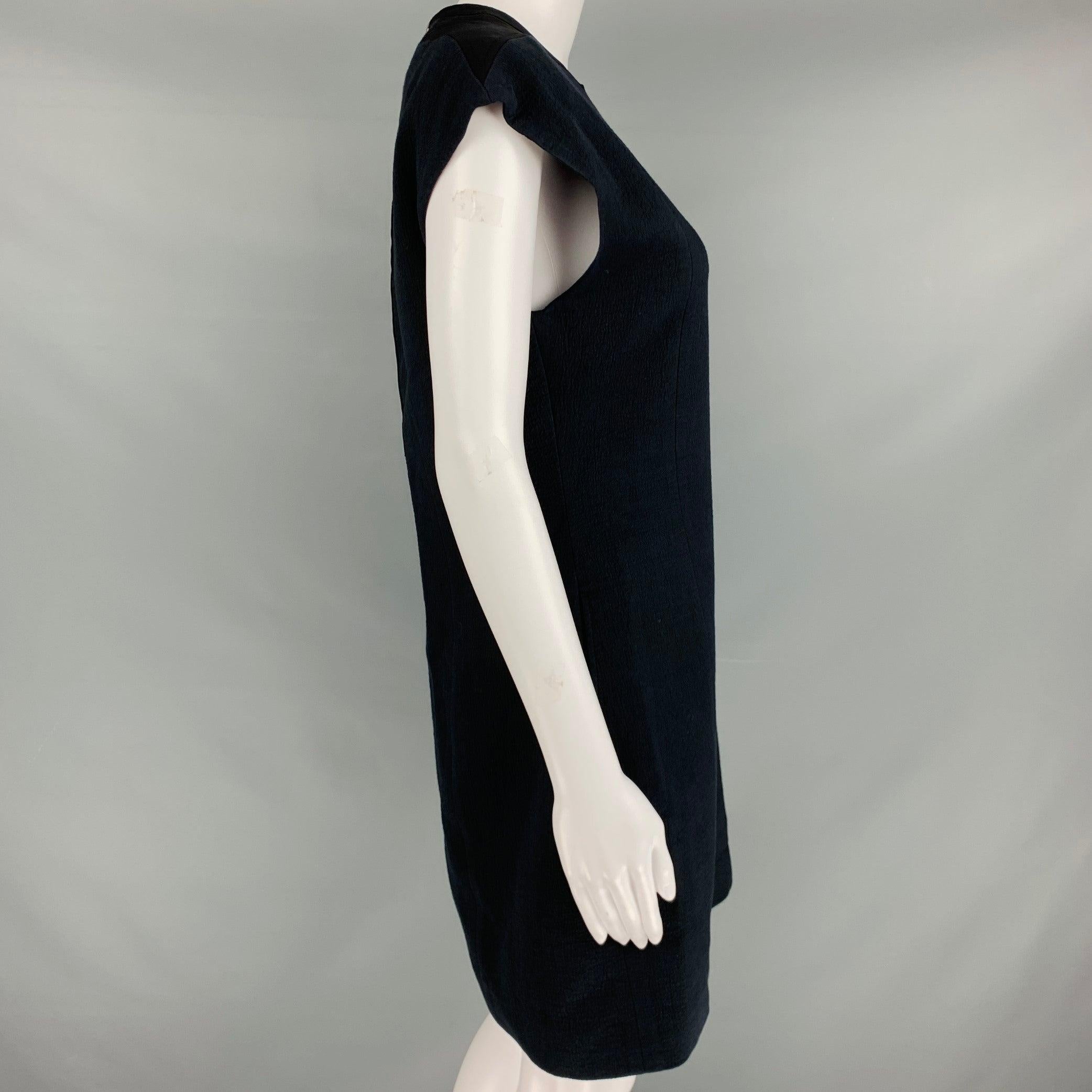 HELMUT LANG Size 4 Black Cotton Wool Textured Sleeveless Dress In Excellent Condition For Sale In San Francisco, CA