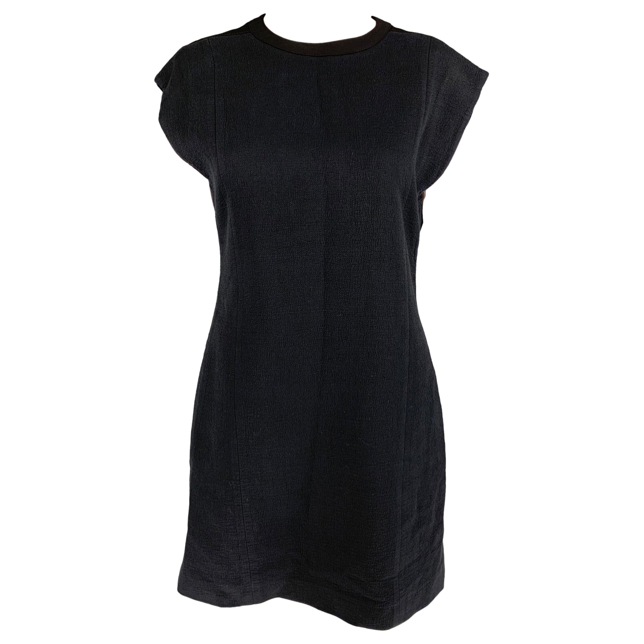 HELMUT LANG Schwarzes ärmelloses Kleid aus strukturierter Baumwolle und Wolle in Größe 4