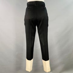 HELMUT LANG Taglia 4 Nero Bianco con linguette laterali e polsini in raso - Pantalone da sera