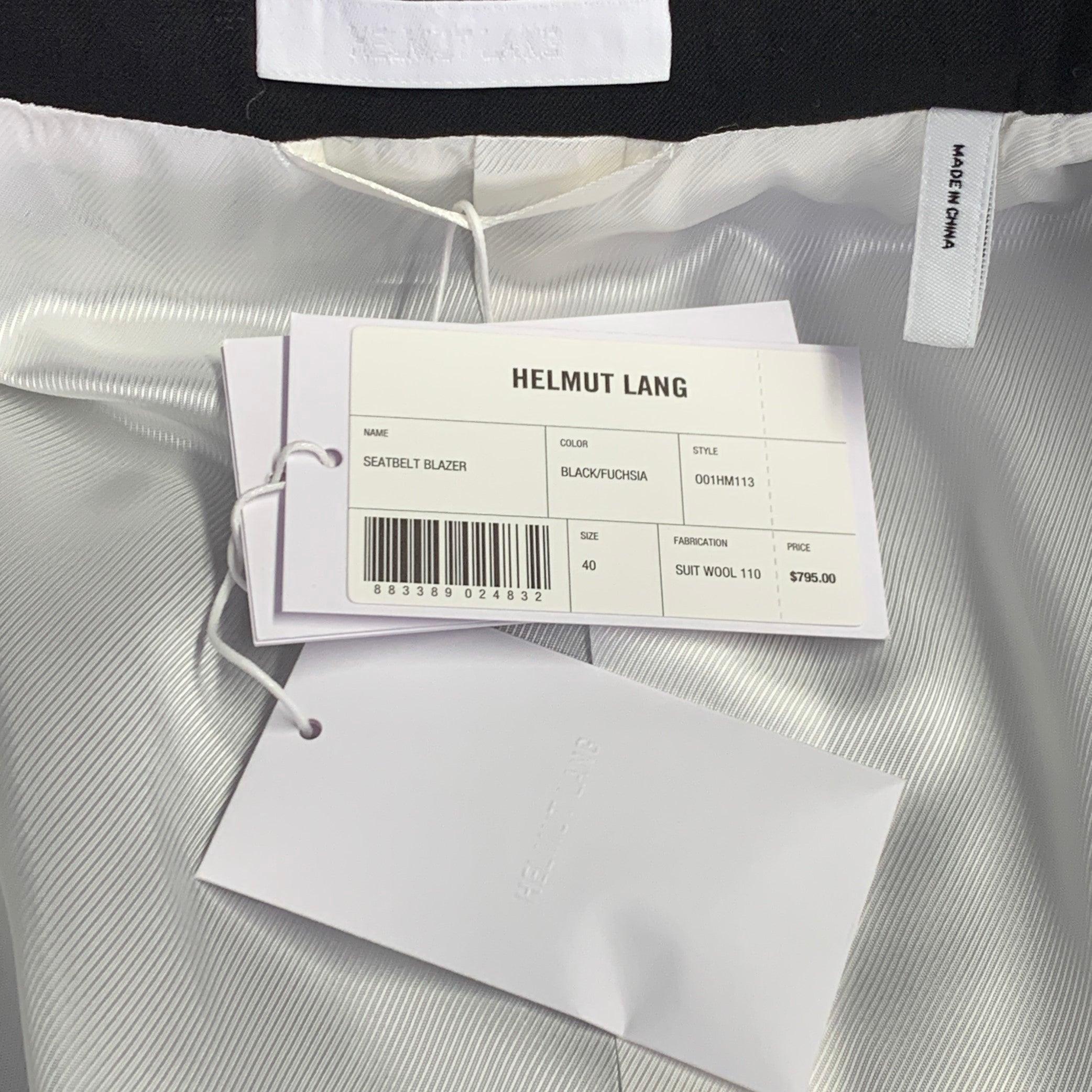 HELMUT LANG Taglia 40 Abito in lana vergine nero con cintura di sicurezza e risvolto a tacca in vendita 2