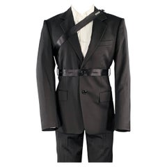 HELMUT LANG Size 40 Black Virgin Wool Notch Lapel Seatbelt Suit