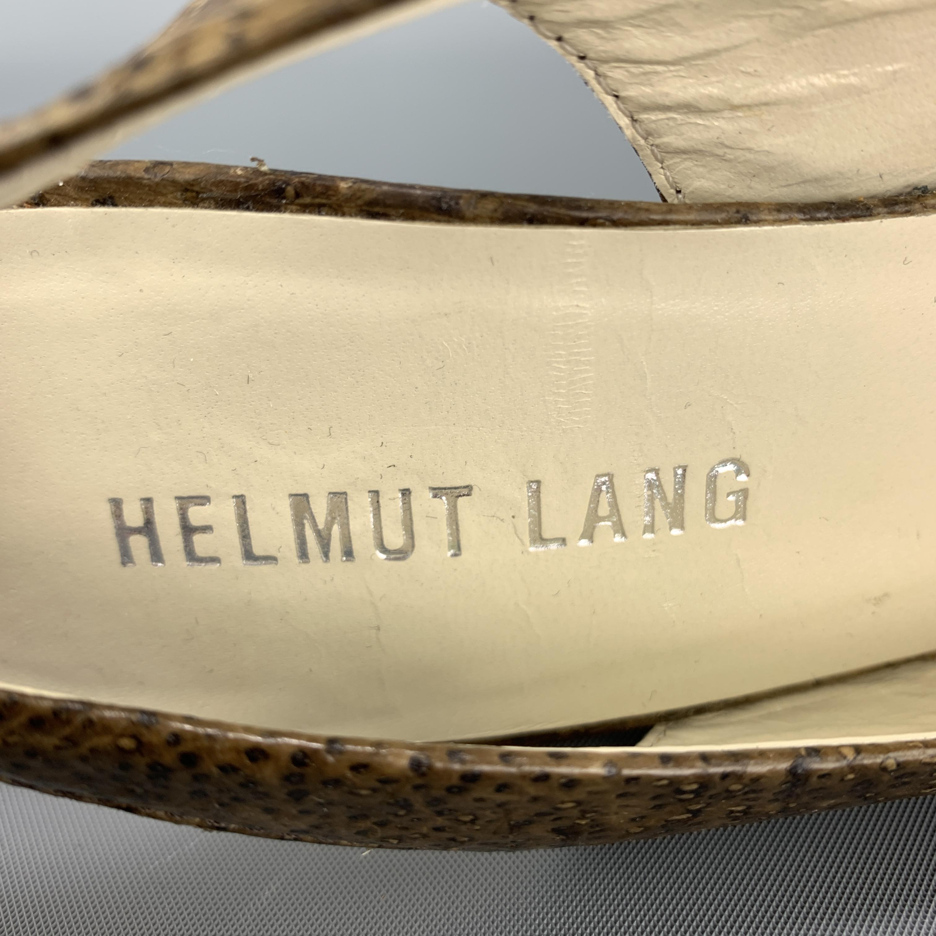 HELMUT LANG Size 5.5 Brown Textured Leather Platform Slingback Pumps 1