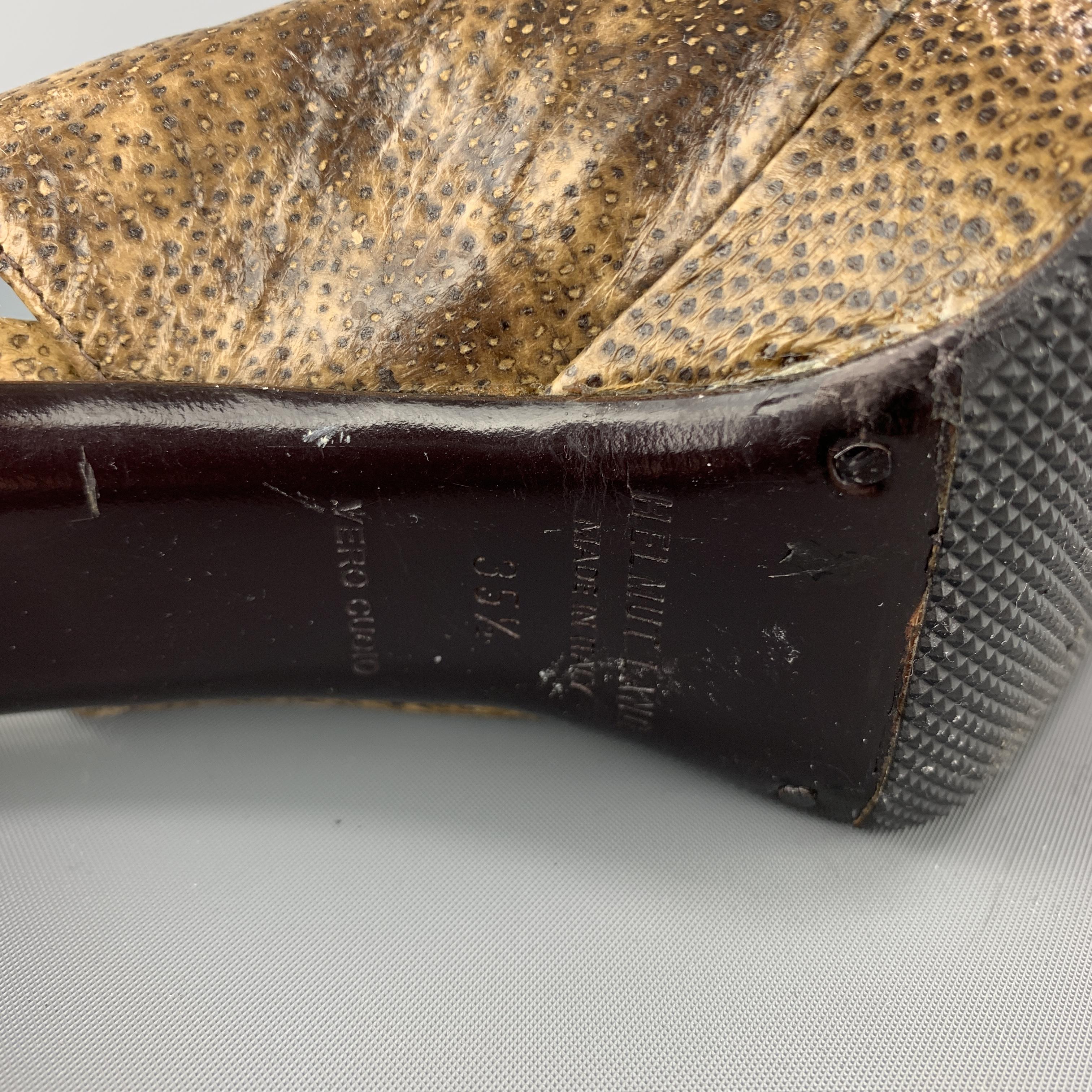 HELMUT LANG Size 5.5 Brown Textured Leather Platform Slingback Pumps 3