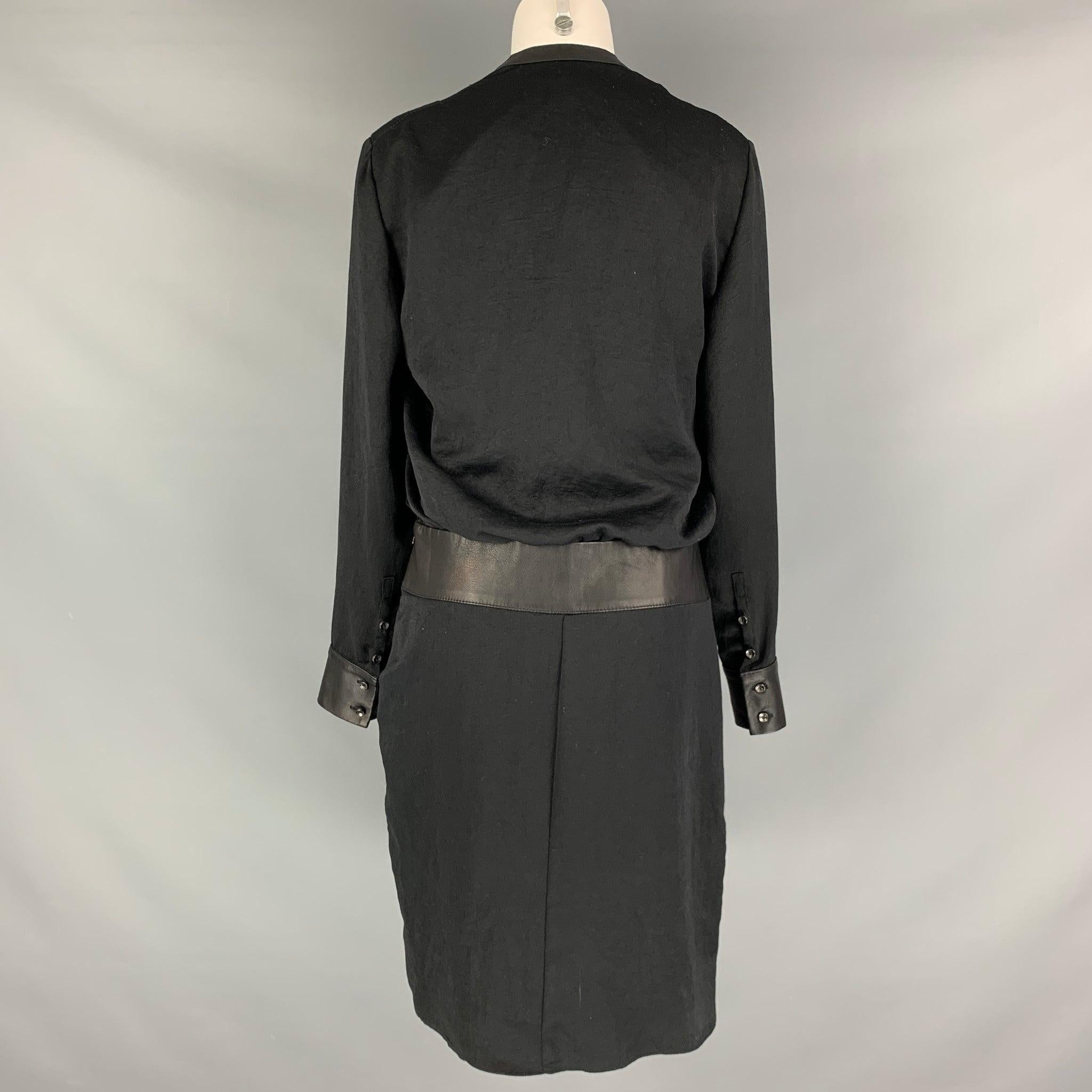 HELMUT LANG Size 6 Black Polyester Lamb Skin Long Sleeve Dress In Excellent Condition For Sale In San Francisco, CA