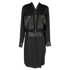 HELMUT LANG Talla 6 Negro Poliéster Piel de Cordero Vestido Manga Larga