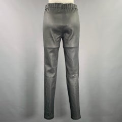 HELMUT LANG Size 6 Grey Leather Lambskin Elastic Waistband Leggings