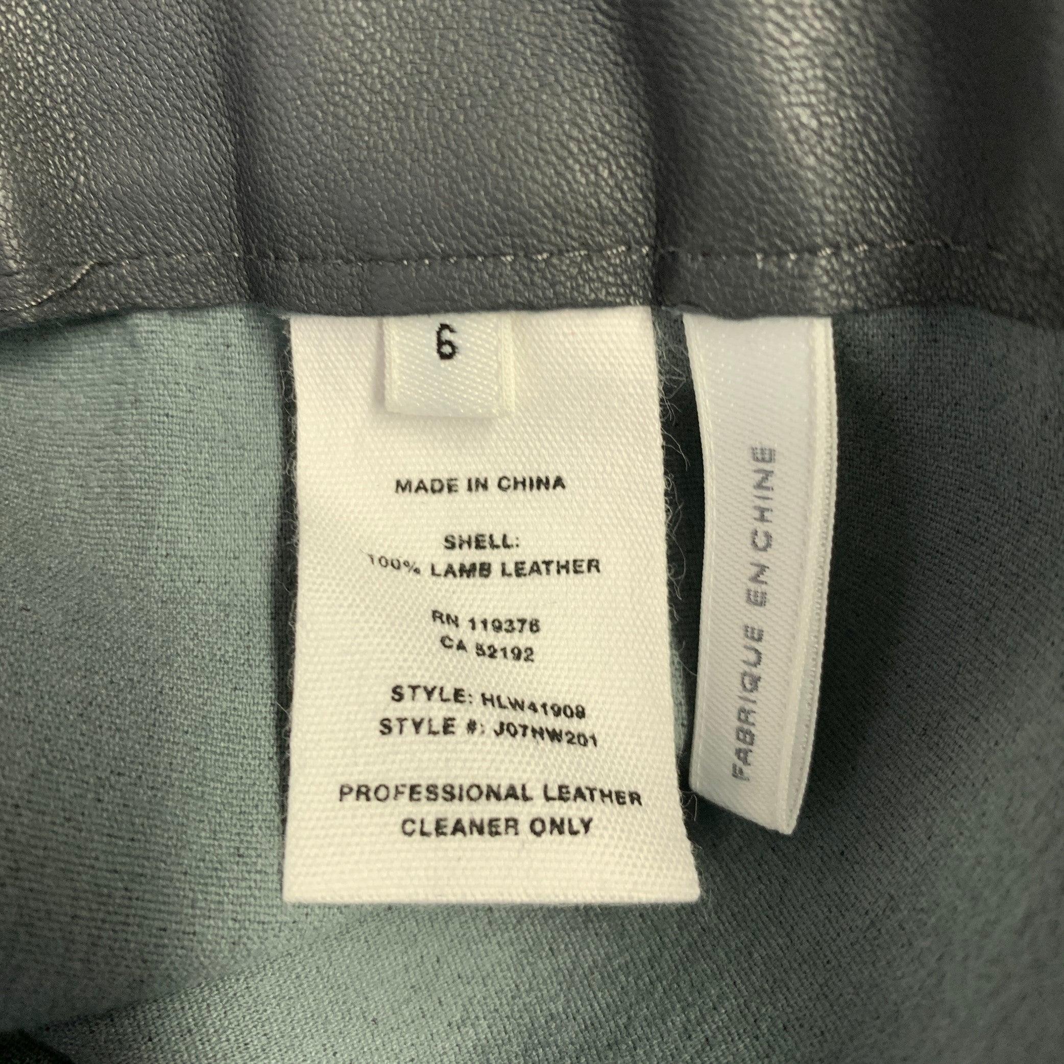 HELMUT LANG Size 6 Grey Leather Lambskin Elastic Waistband Leggings In Excellent Condition For Sale In San Francisco, CA