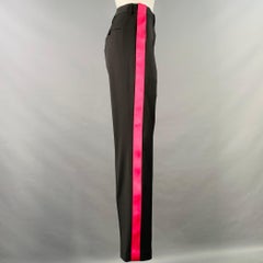 HELMUT LANG Size 6 Seatbelt Black Pink Wool Straight Zip Fly Dress Pants