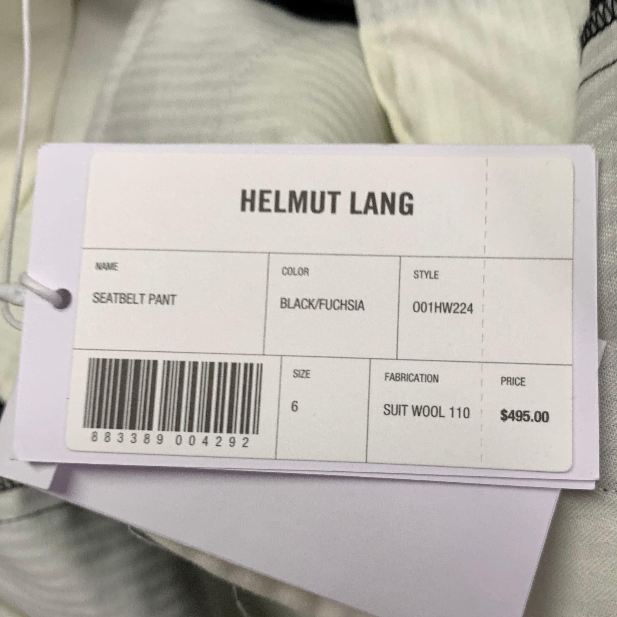 HELMUT LANG Taille 6 Seatbelt Black Pink Wool Straight Zip Fly Dress Pants en vente 1