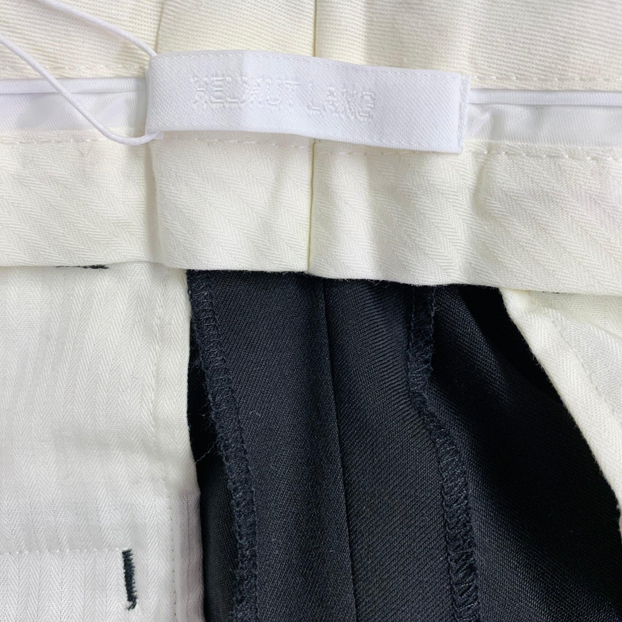 HELMUT LANG Taille 6 Seatbelt Black Pink Wool Straight Zip Fly Dress Pants en vente 2