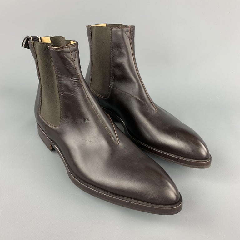 HELMUT LANG Size 7 Brick Leather Pointed Toe Ankle Chelsea Boots at 1stDibs