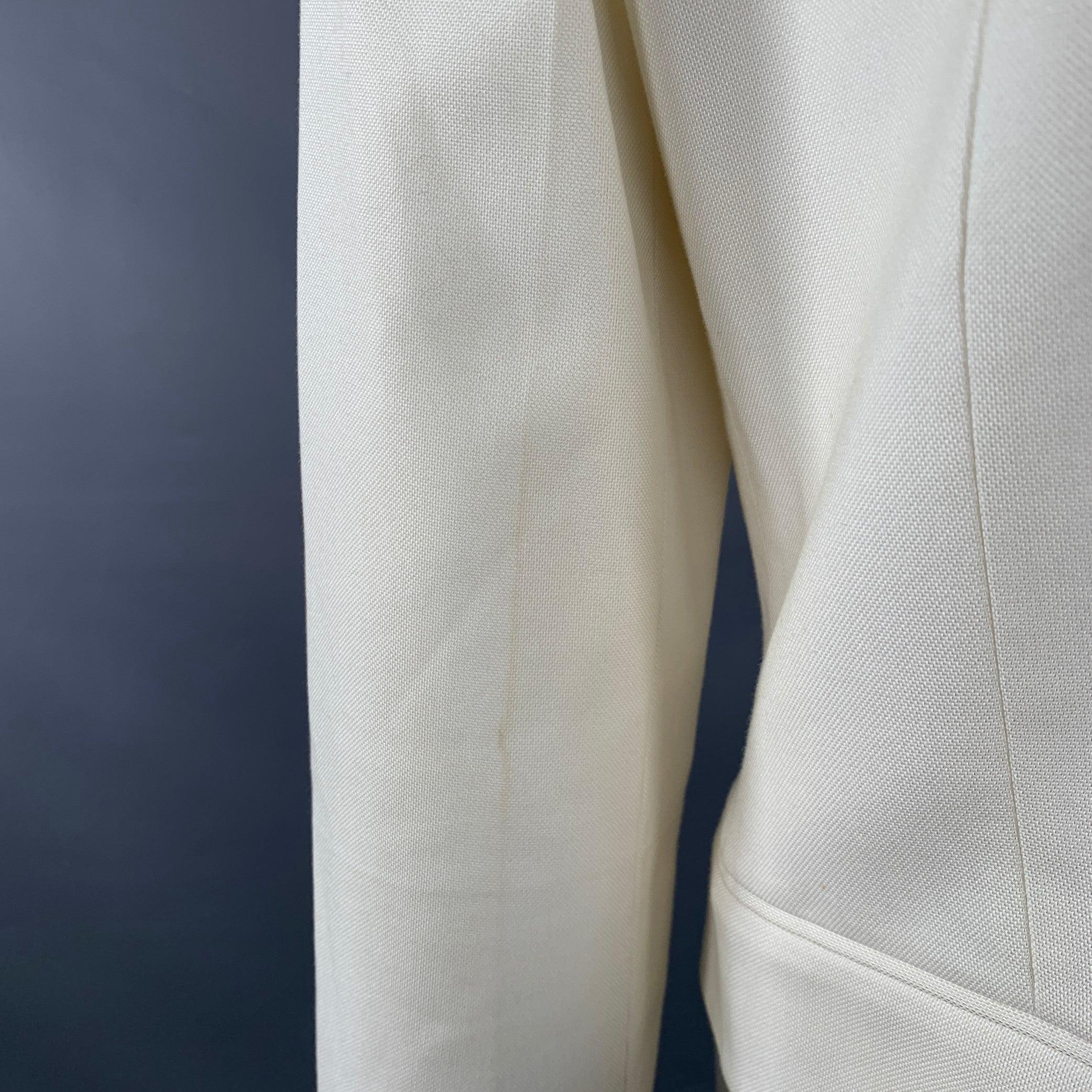 HELMUT LANG Größe 8 Creme Viskose Baumwolle Woven Jacke Blazer im Angebot 1