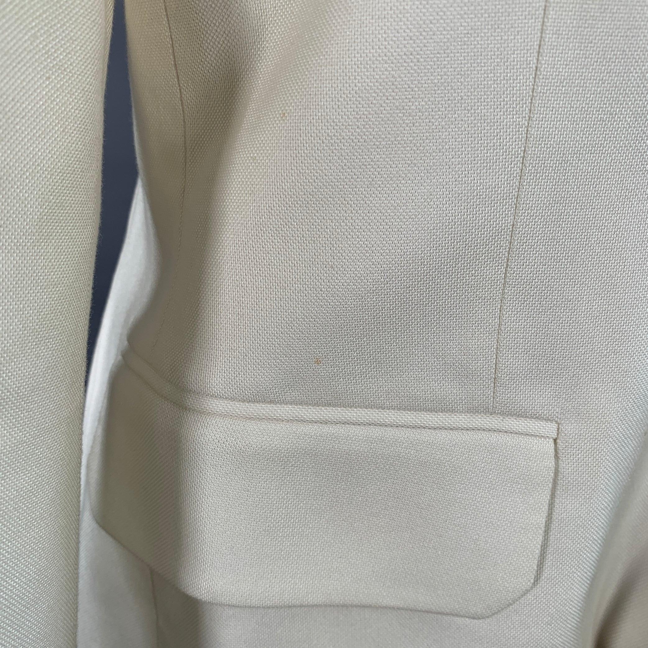HELMUT LANG Größe 8 Creme Viskose Baumwolle Woven Jacke Blazer im Angebot 2