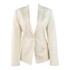 Helmut Lang Taglia 8 Crema Viscosa Cotone Tessuto Giacca Blazer
