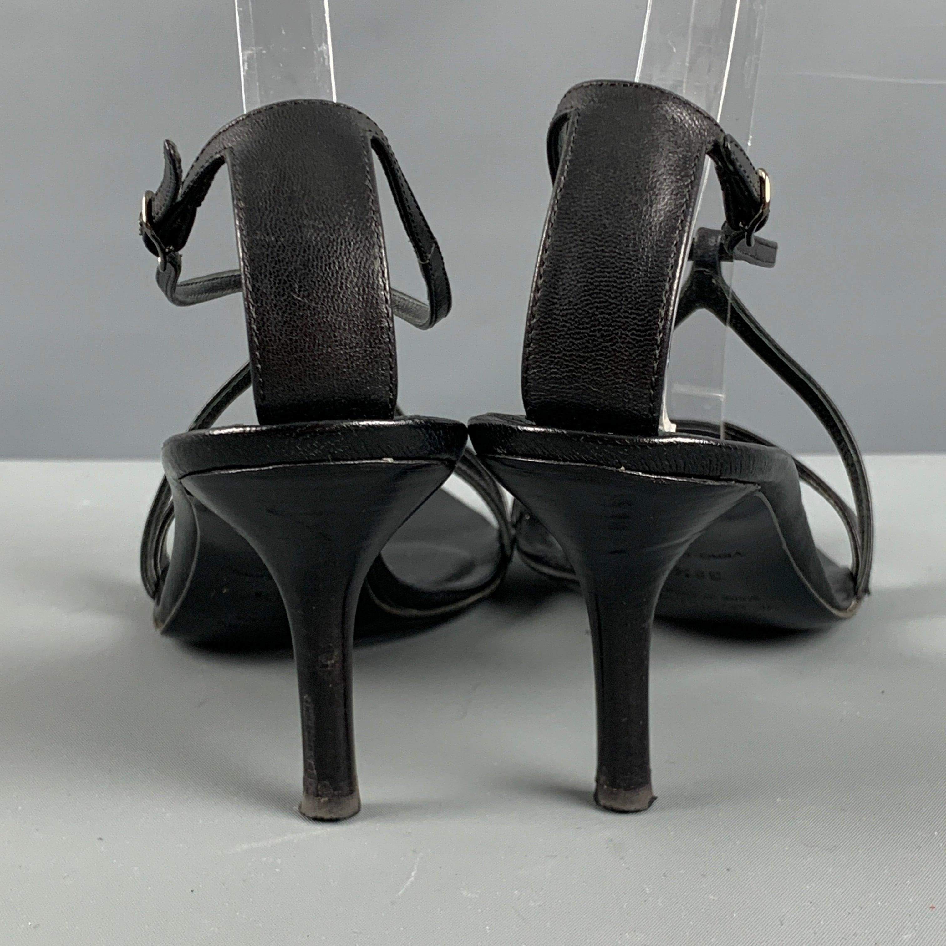 HELMUT LANG Size 8.5 Black Leather Sandals In Good Condition For Sale In San Francisco, CA