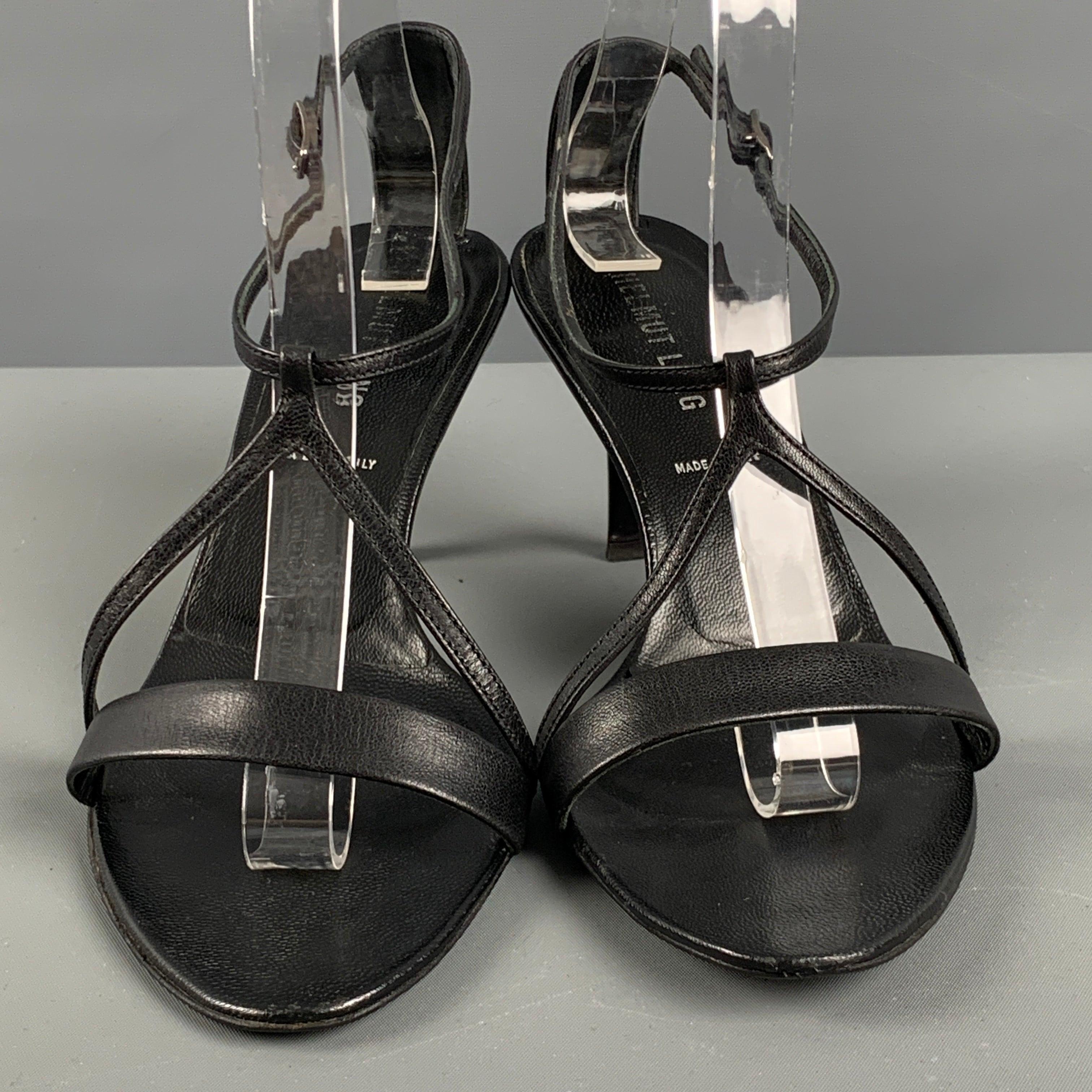 Women's HELMUT LANG Size 8.5 Black Leather Sandals For Sale