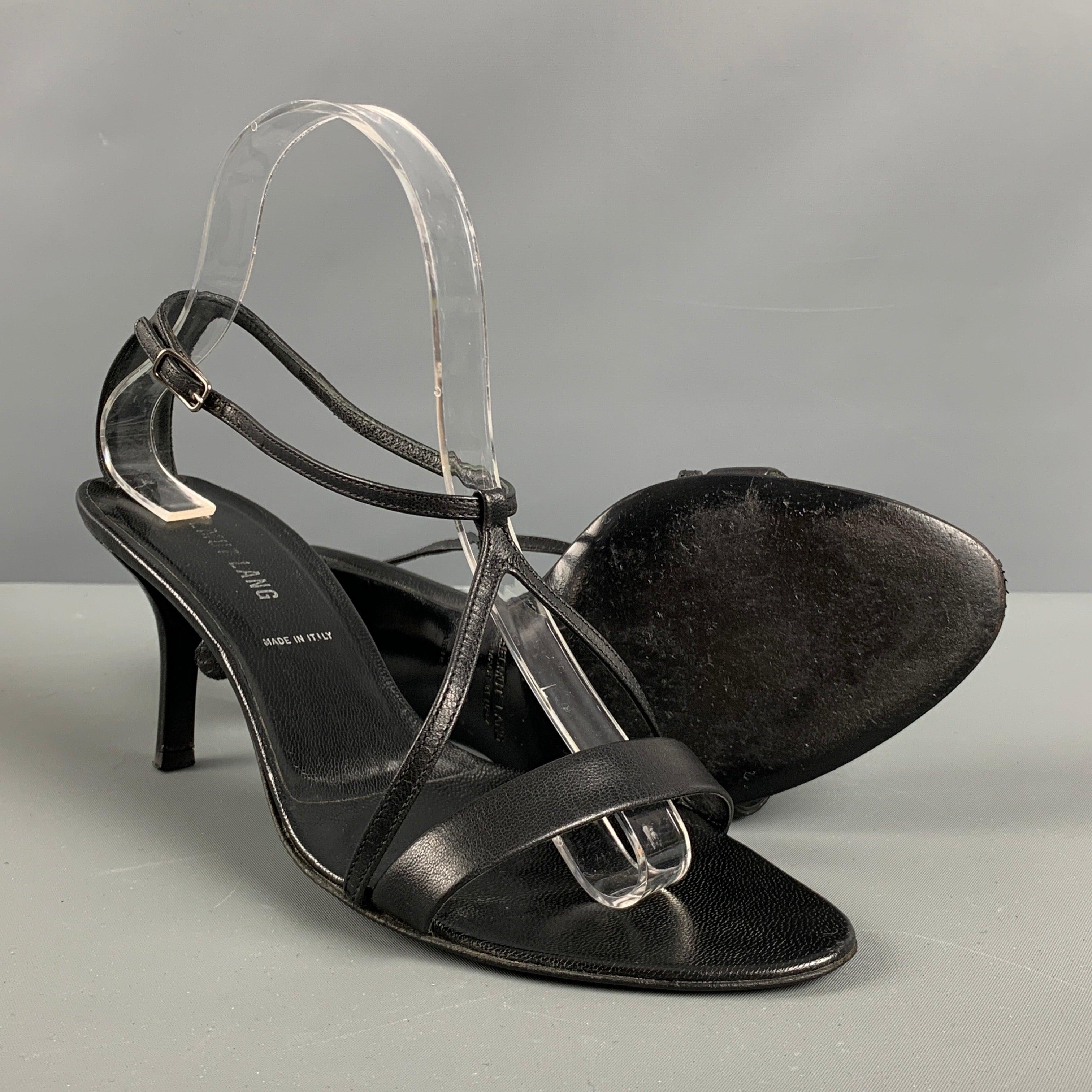 HELMUT LANG Size 8.5 Black Leather Sandals For Sale 1