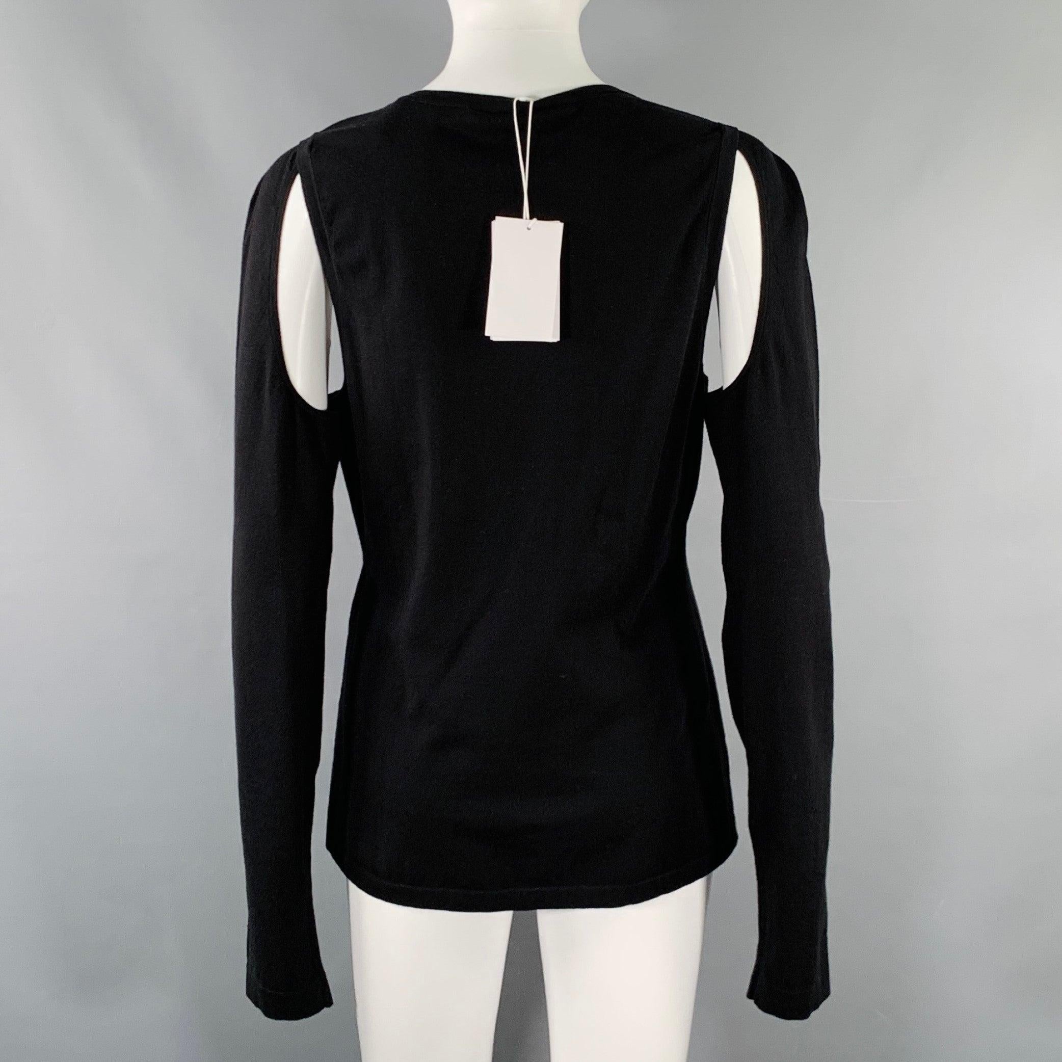 HELMUT LANG Size L Black Cut Out Crew Neck Pullover Excellent état - En vente à San Francisco, CA
