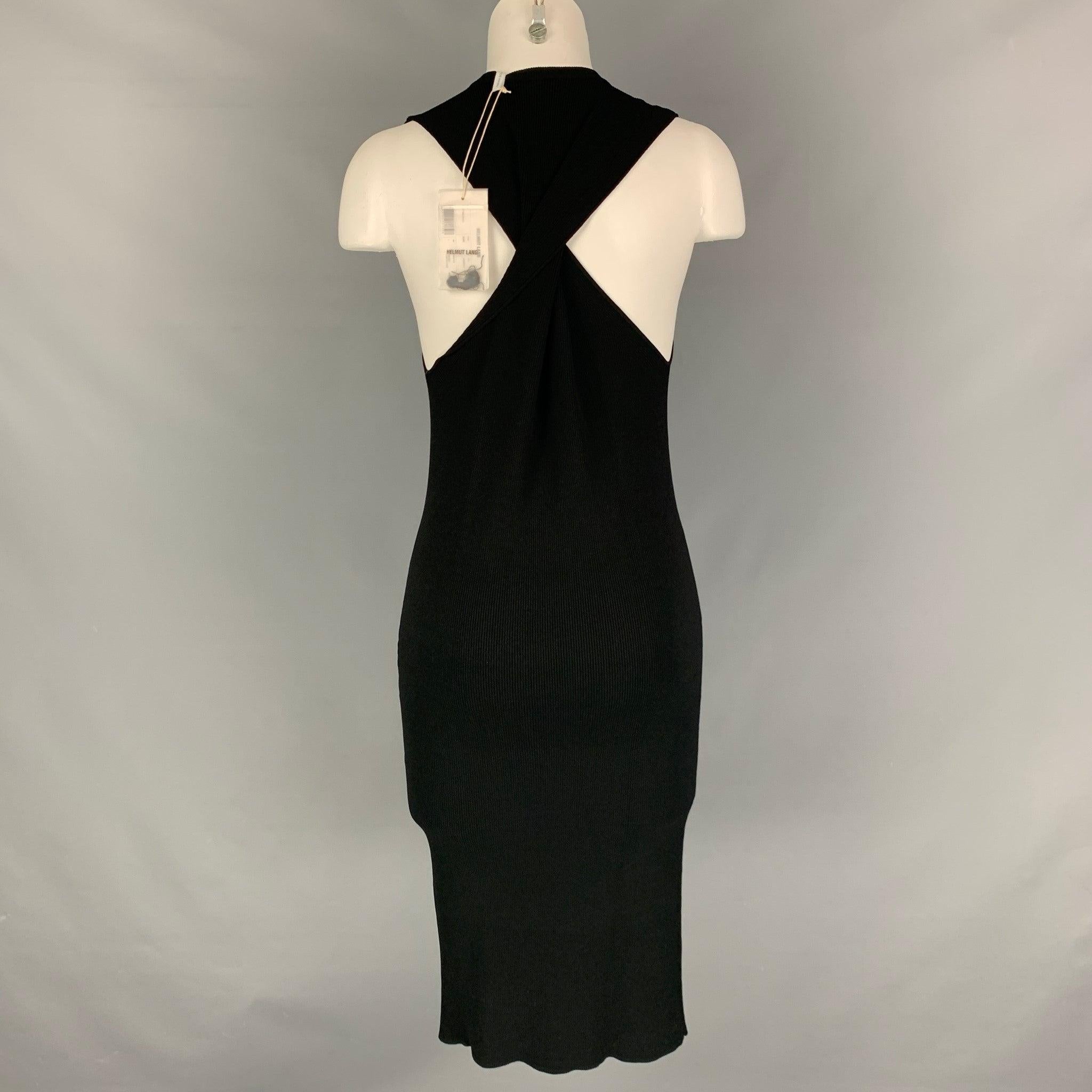 HELMUT LANG Size L Black Ribbed Twisted Back Tank Dress In Excellent Condition For Sale In San Francisco, CA