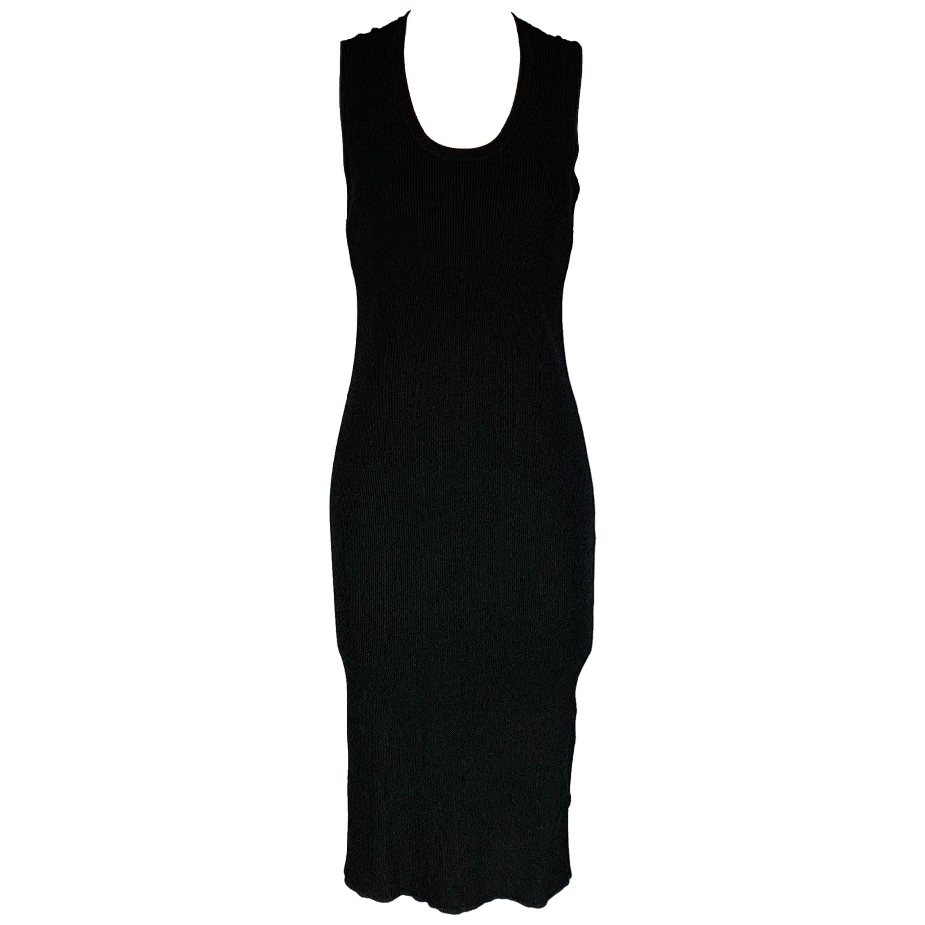 HELMUT LANG Schwarzes geripptes, gedrehtes Tank-Kleid, Größe L