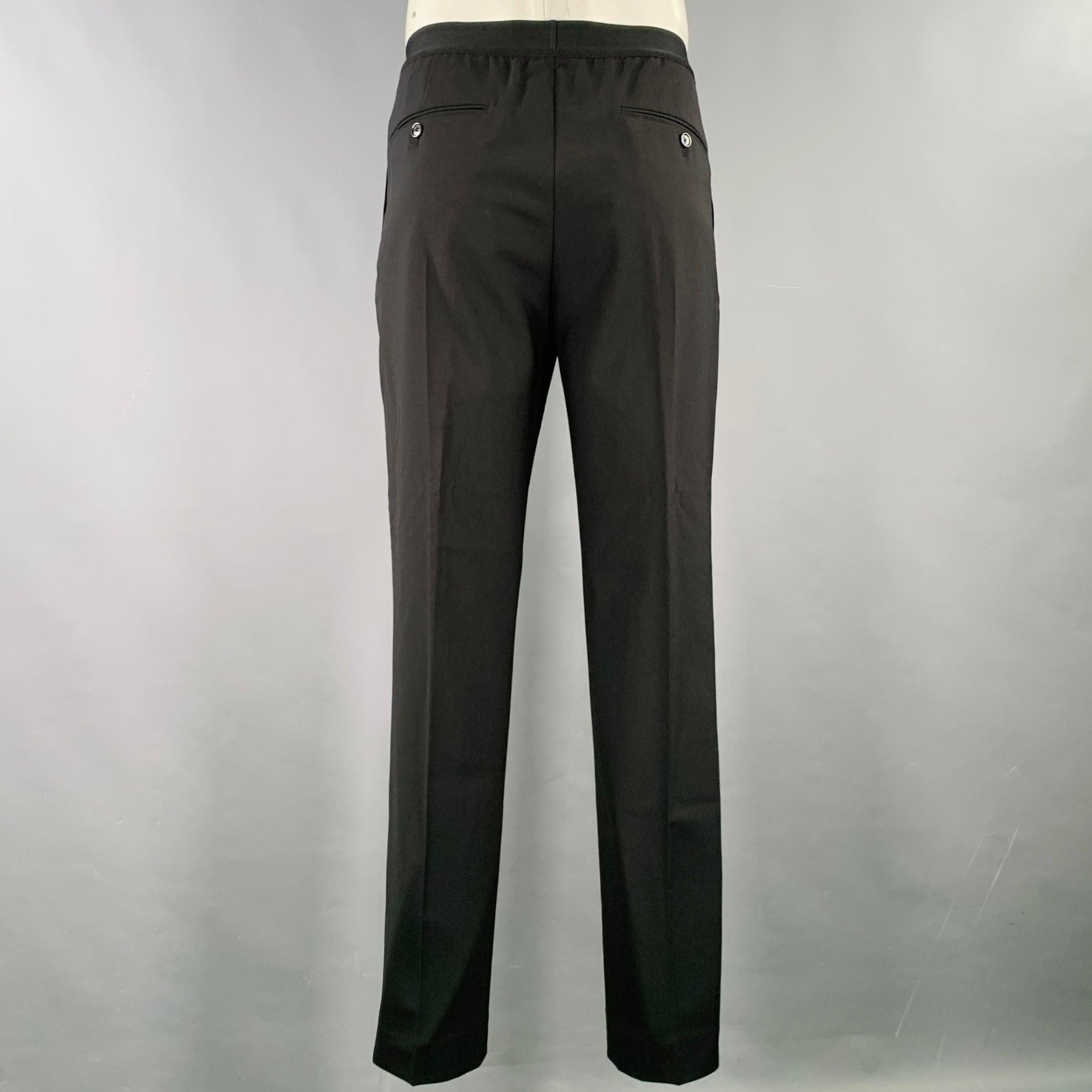Nero HELMUT LANG Pantaloni casual in misto lana a righe nere e argento taglia L in vendita