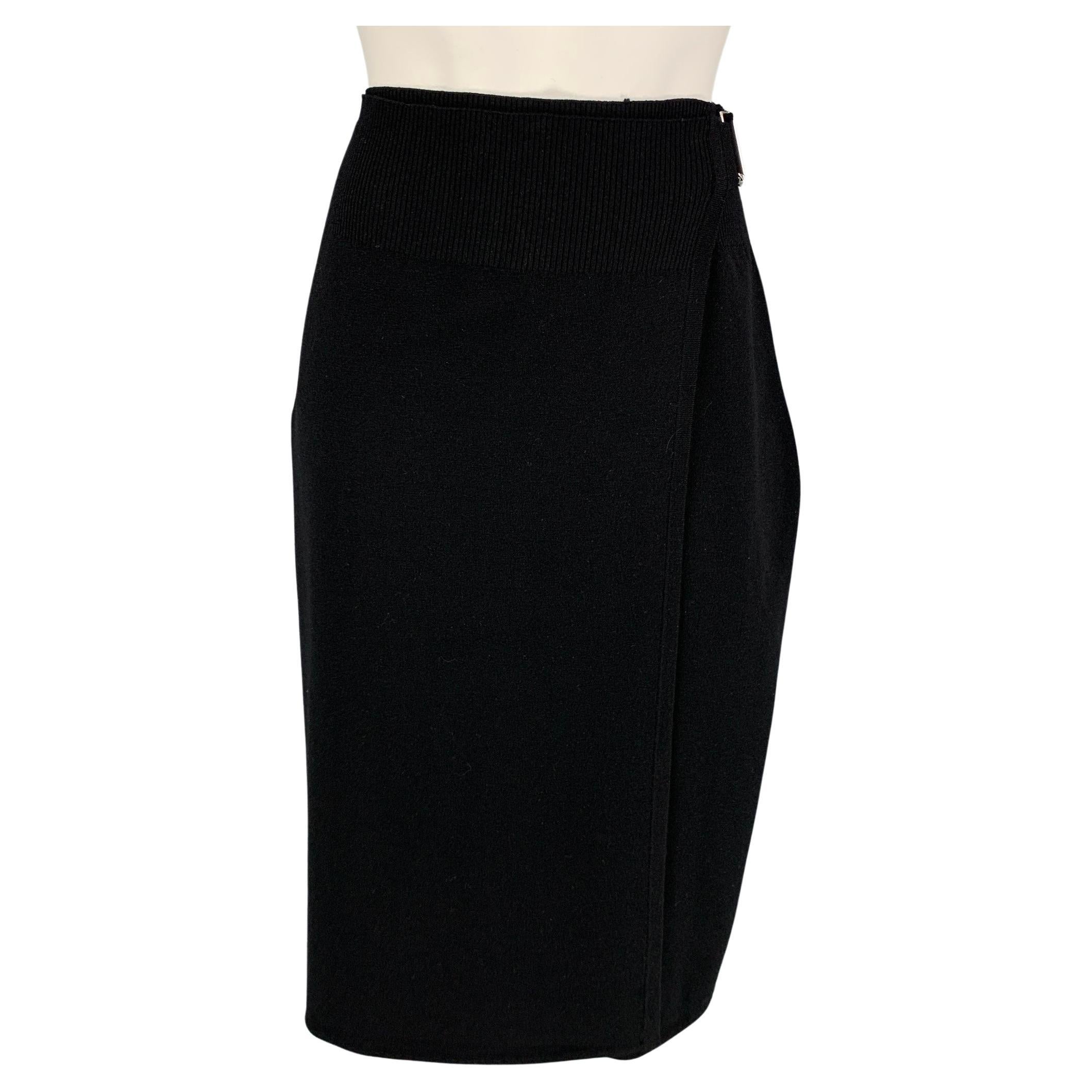 HELMUT LANG Size L Black Wool Open Front Skirt
