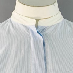 HELMUT LANG Size L Blue White Cotton Stripe Contrast Trim Tuxedo Shirt
