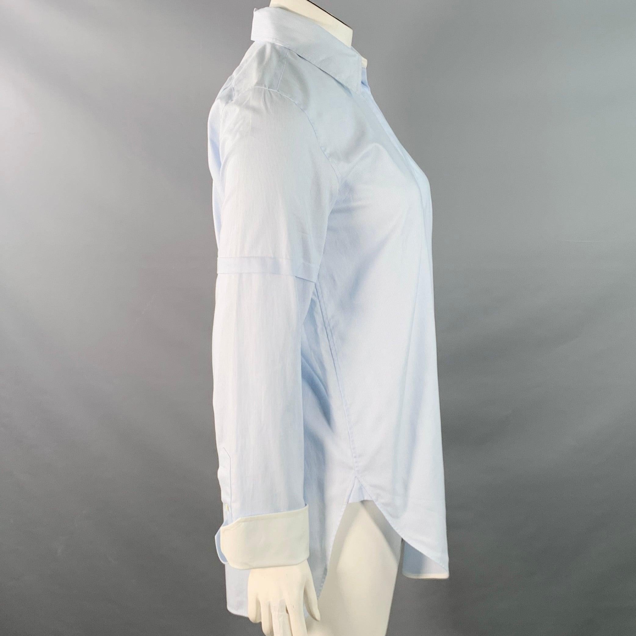 Gris HELMUT LANG Size L Blue White Cotton Stripe Contrast Trim Tuxedo Shirt (Chemise de smoking en coton à rayures contrastées) en vente