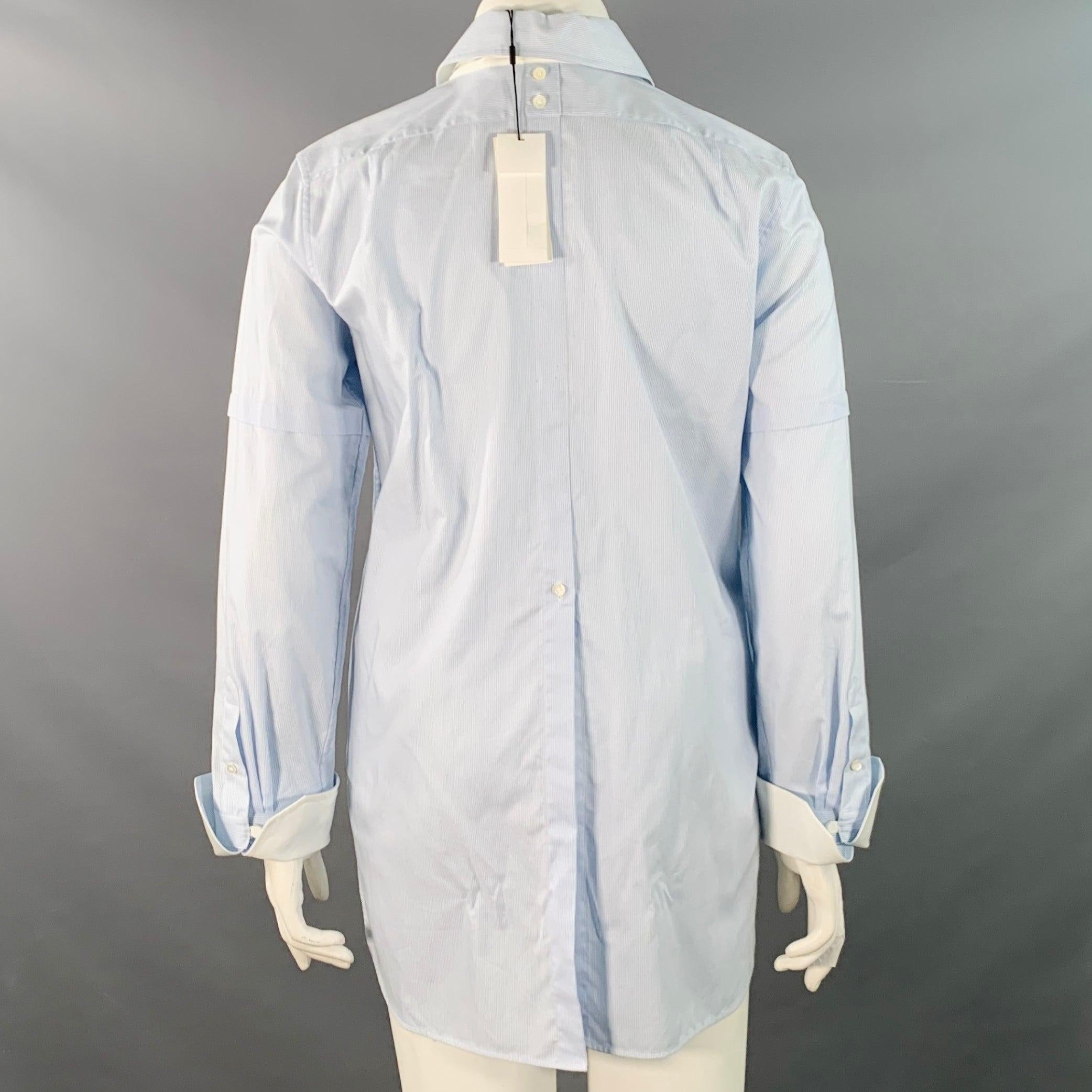 HELMUT LANG Size L Blue White Cotton Stripe Contrast Trim Tuxedo Shirt (Chemise de smoking en coton à rayures contrastées) Bon état - En vente à San Francisco, CA