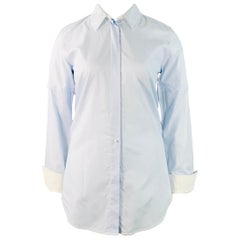 HELMUT LANG Size L Blue White Cotton Stripe Contrast Trim Tuxedo Shirt