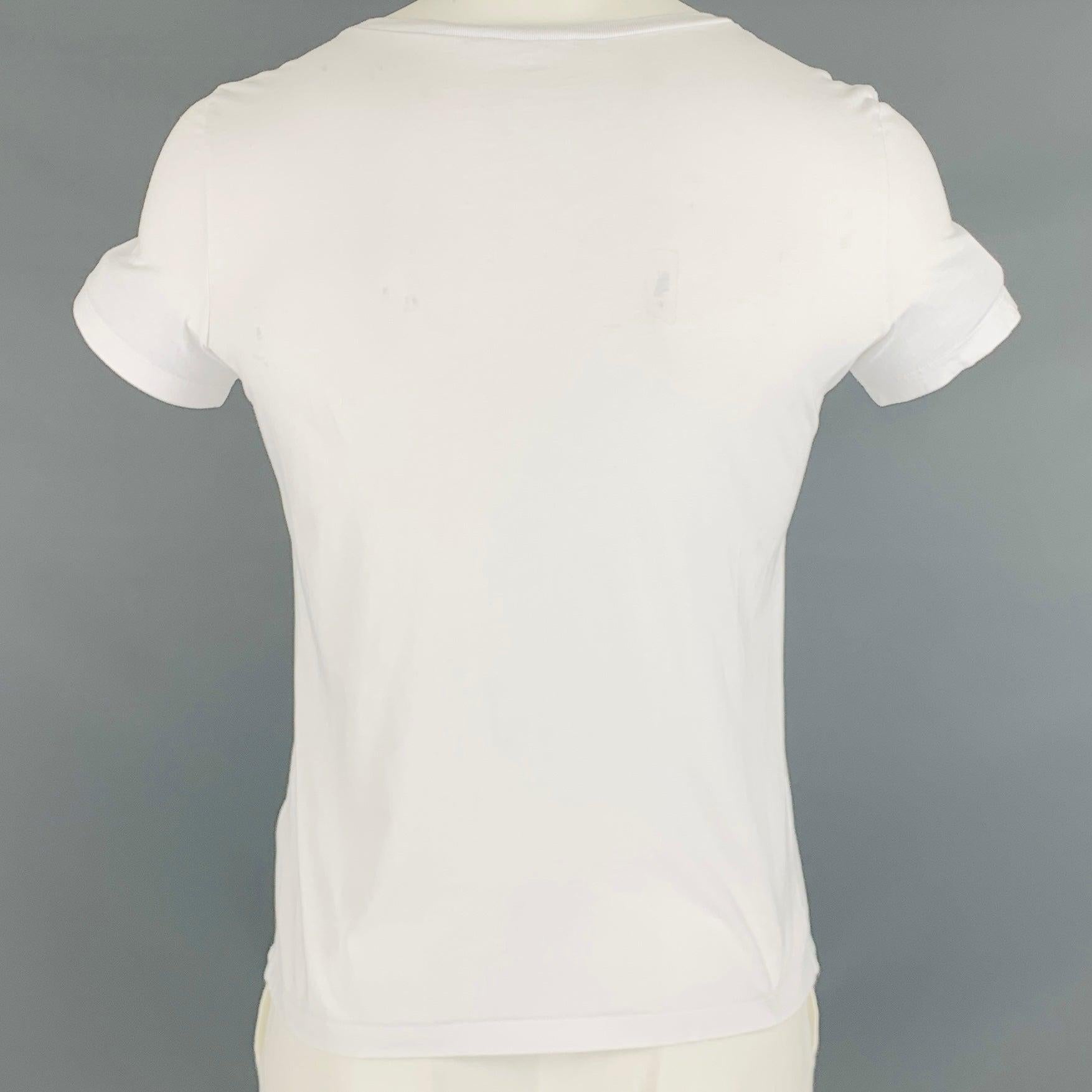 Men's HELMUT LANG Size L White Pink Logo Cotton Crew Neck T-shirt For Sale
