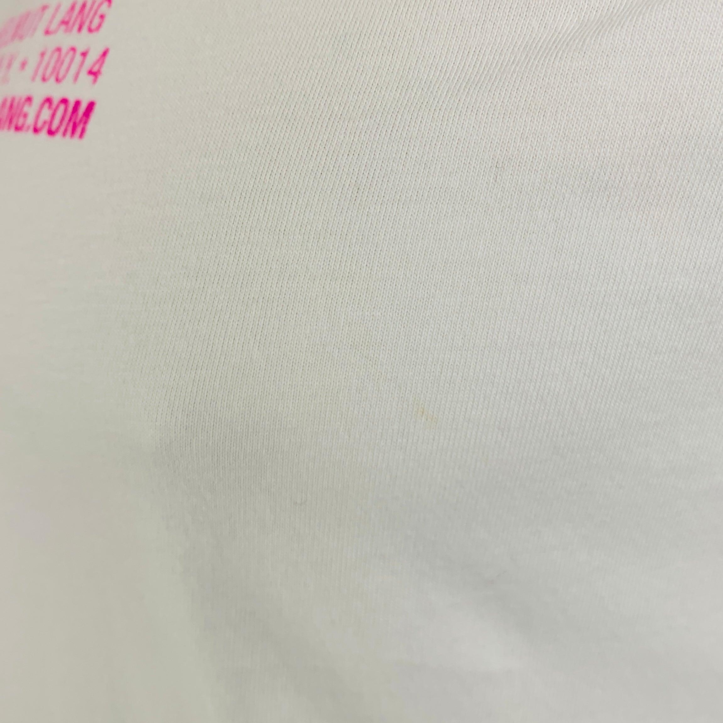 HELMUT LANG Size L White Pink Logo Cotton Crew Neck T-shirt For Sale 1