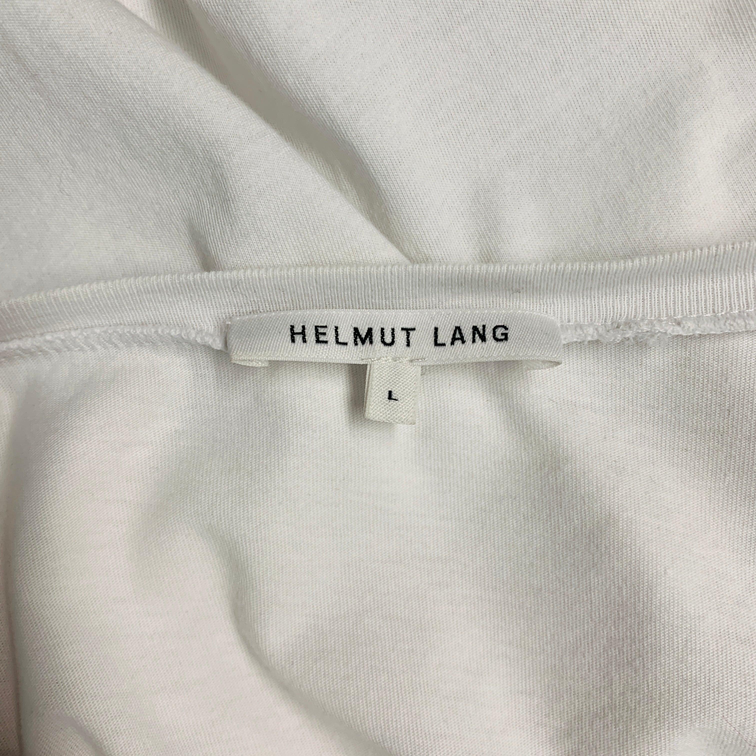 HELMUT LANG Size L White Pink Logo Cotton Crew Neck T-shirt For Sale 2