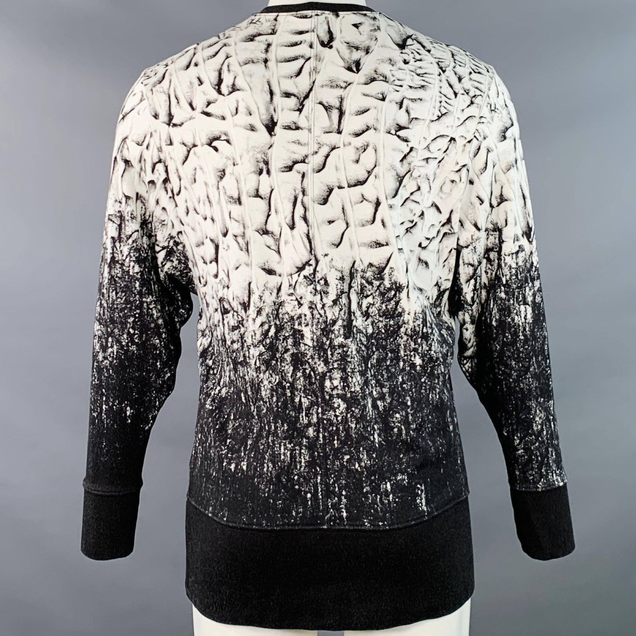 Men's HELMUT LANG Size M Black White Abstract Print Viscose Blend Contrast Trim Crew Neck Pullover For Sale