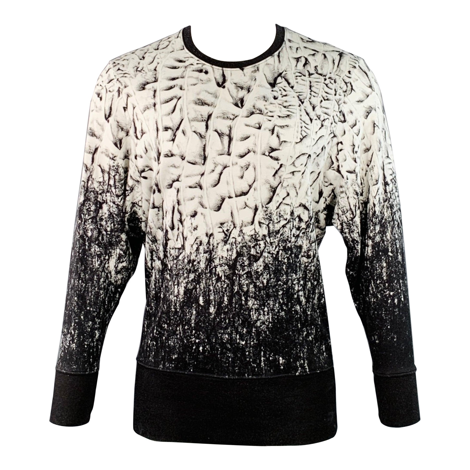 HELMUT LANG Size M Black White Abstract Print Viscose Blend Contrast Trim Crew Neck Pullover