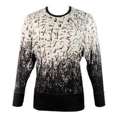 HELMUT LANG Size M Black White Abstract Print Viscose Blend Contrast Trim Crew Neck Pullover