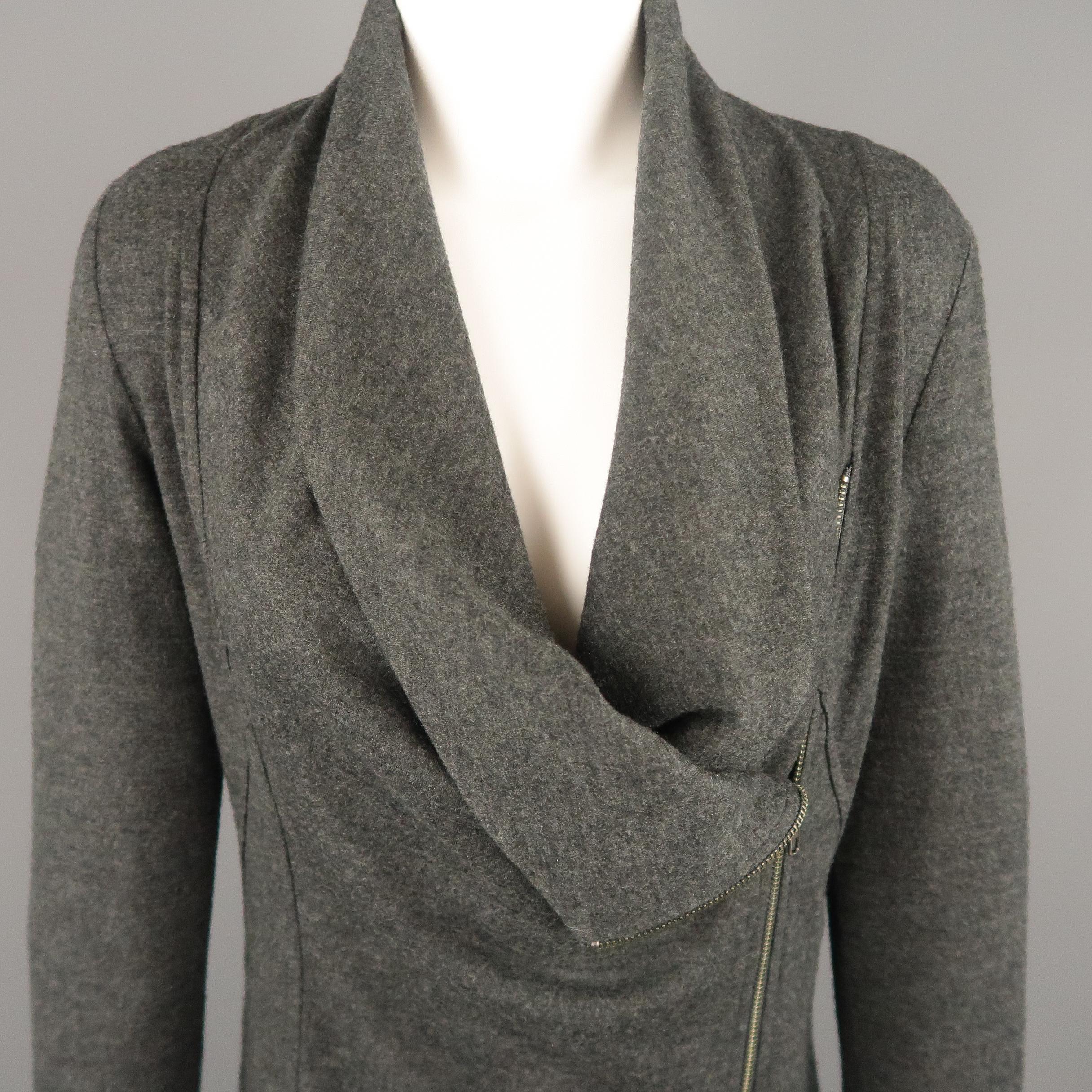 HELMUT LANG Size M Dark Heather Gray Draped Asymmetrical Cardigan Jacket In Good Condition In San Francisco, CA