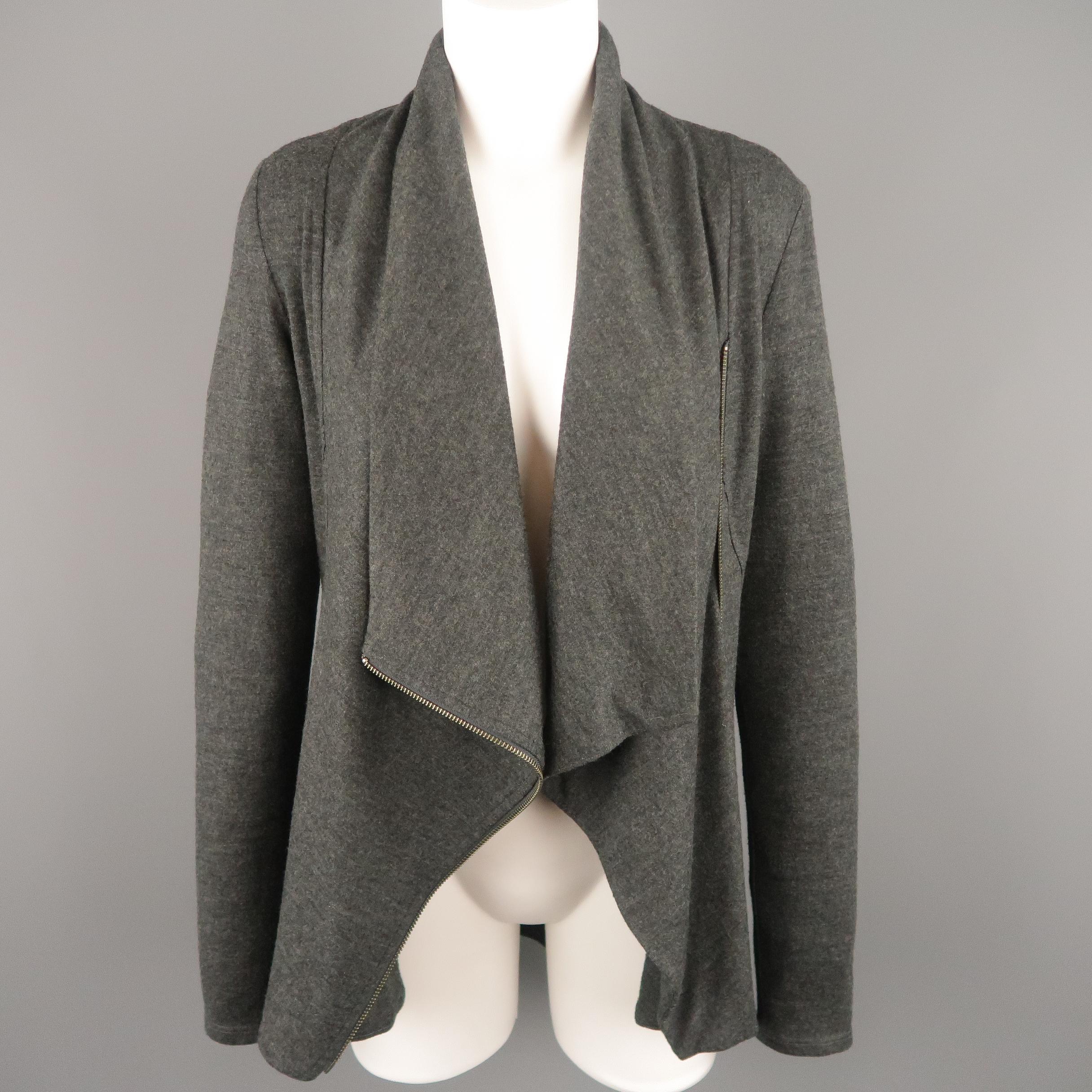 Women's HELMUT LANG Size M Dark Heather Gray Draped Asymmetrical Cardigan Jacket