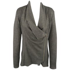 HELMUT LANG Size M Dark Heather Gray Draped Asymmetrical Cardigan Jacket
