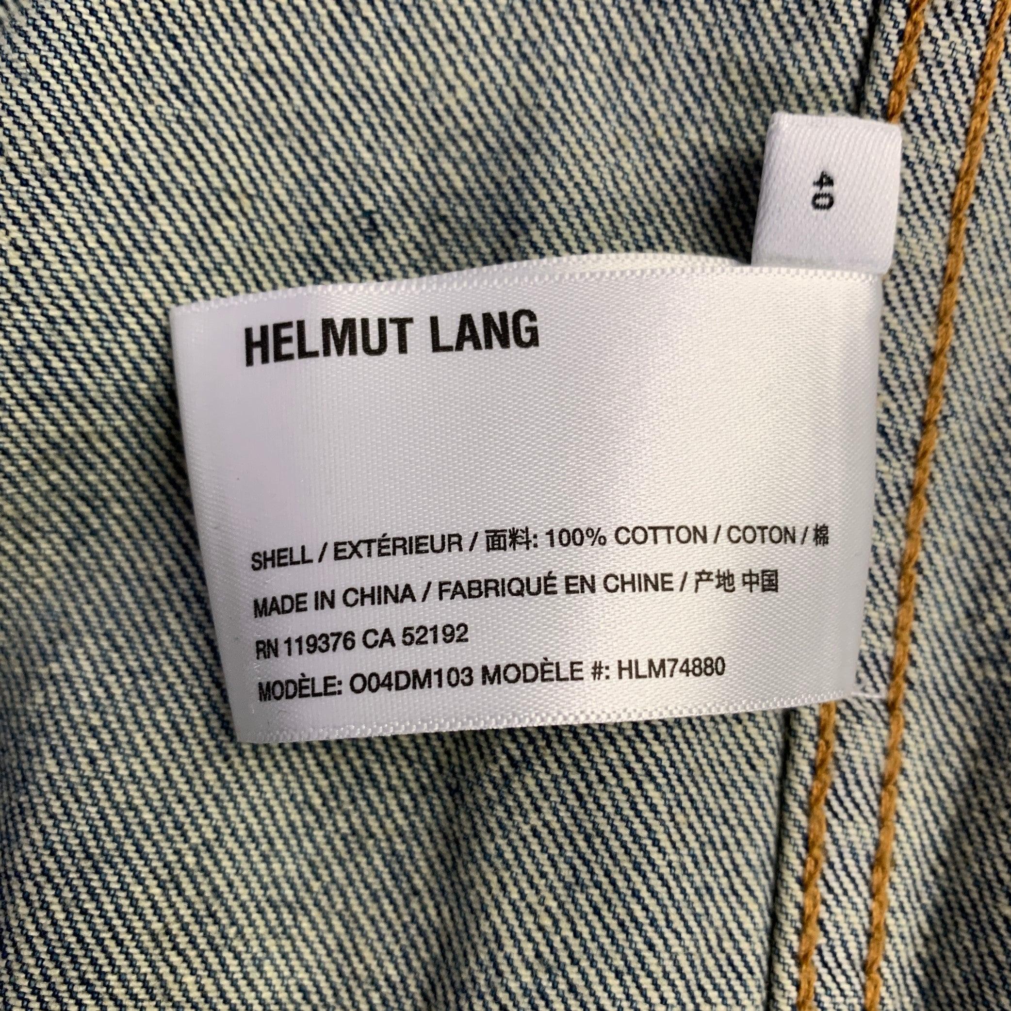 HELMUT LANG Size M Indigo Painter Blue Paint Splatter Cotton Denim One Pocket Long Sleeve Shirt 1