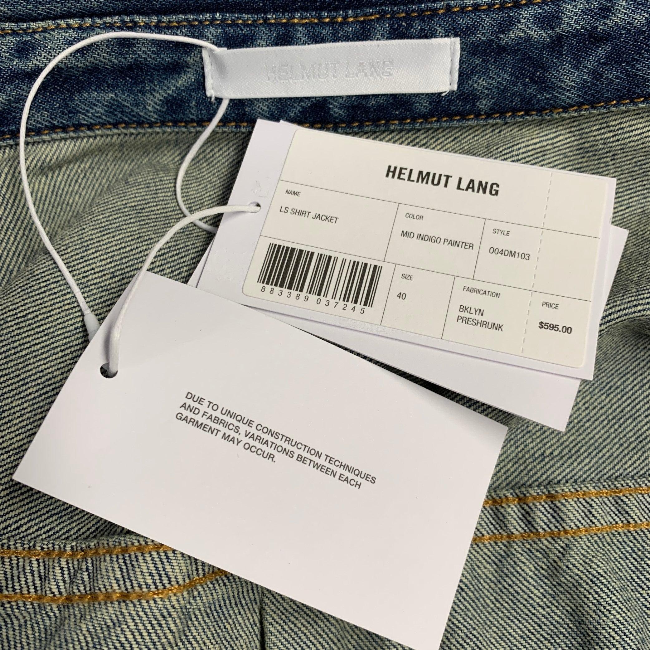 Men's HELMUT LANG Size M Indigo Painter Blue Paint Splatter Cotton One Pocket Snaps Jacket For Sale