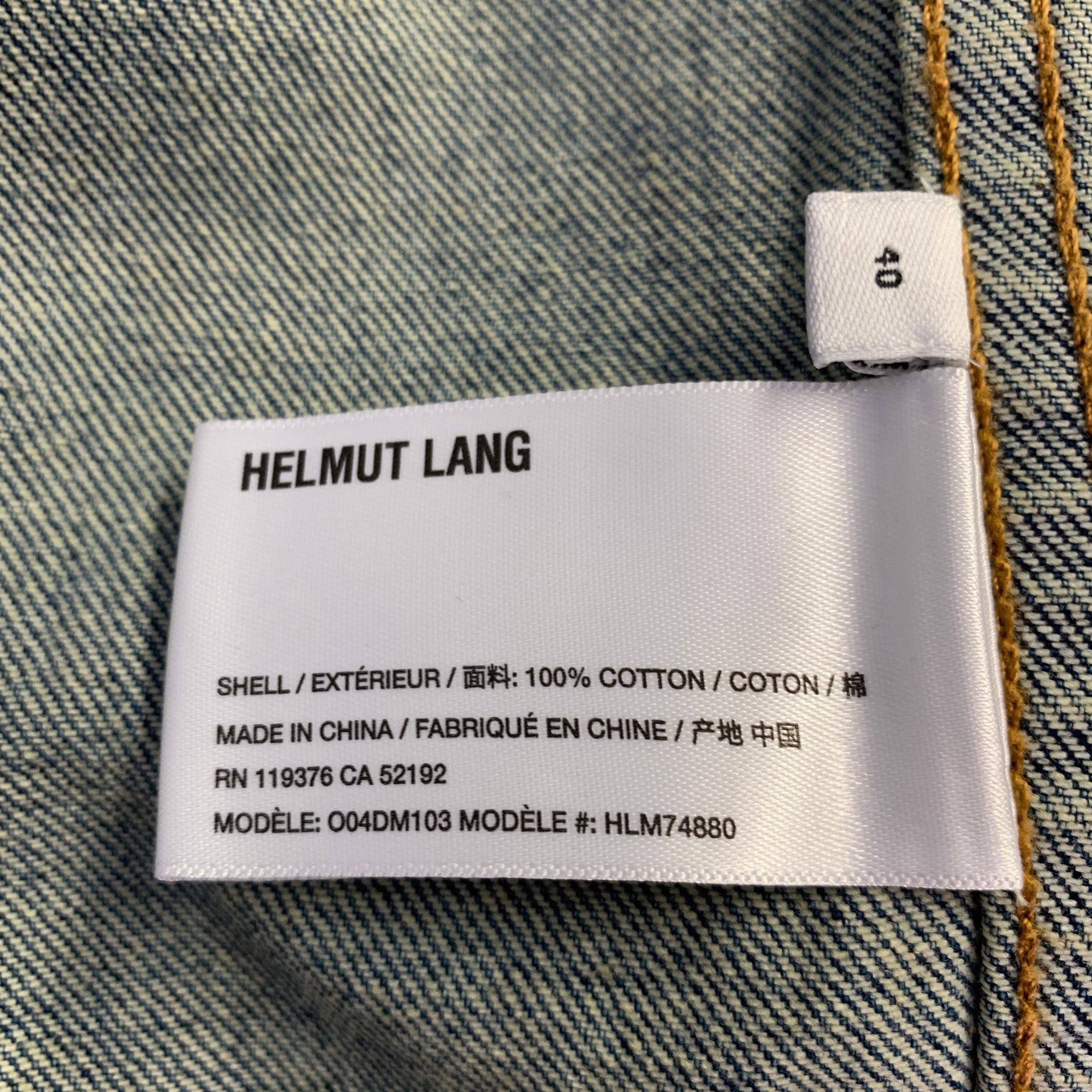 HELMUT LANG Size M Indigo Painter Blue Paint Splatter Cotton One Pocket Snaps Jacket For Sale 1