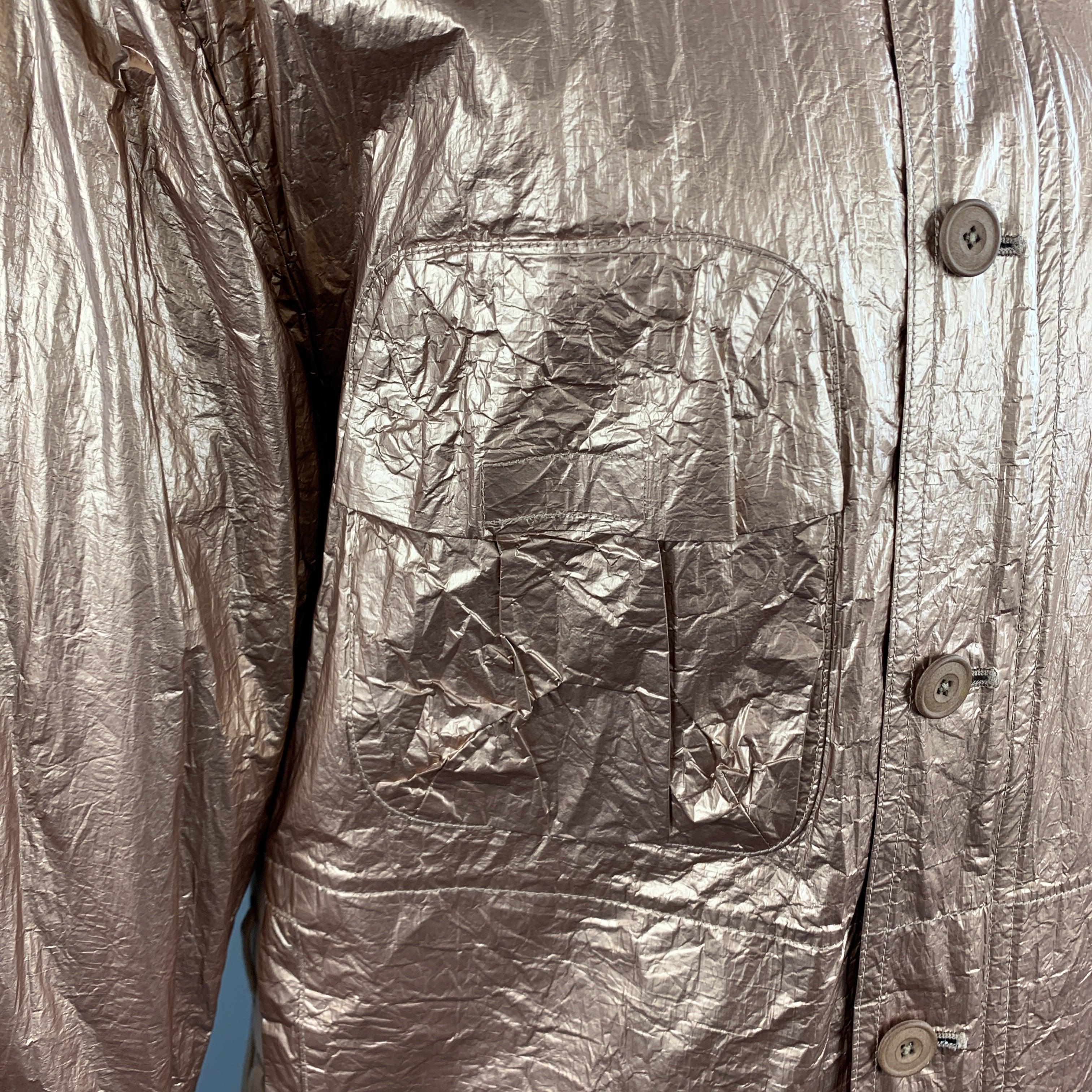 HELMUT LANG Size M Metallic Copper Wrinkled Tyvek Hooded Lace Up Jacket In Good Condition For Sale In San Francisco, CA