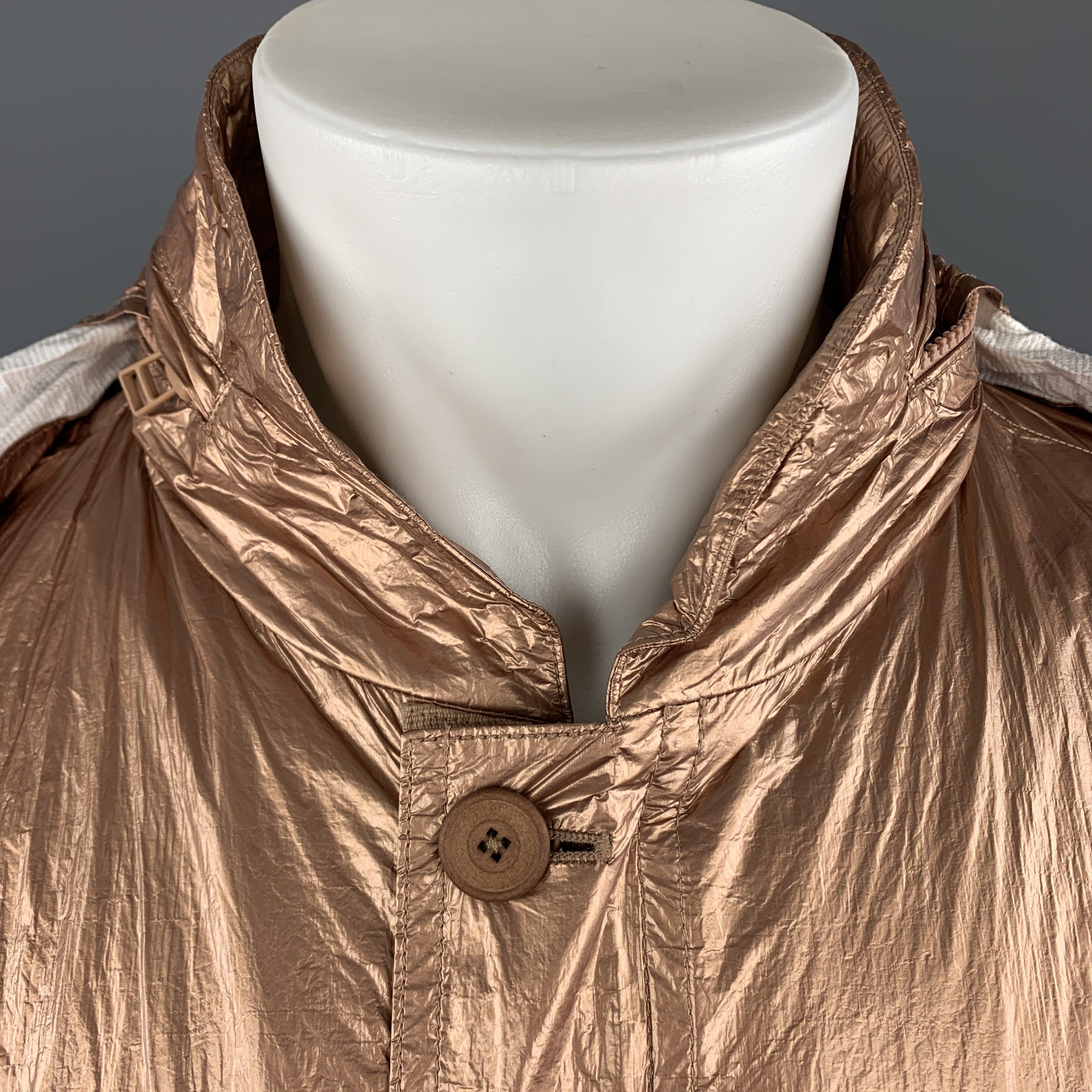 Men's HELMUT LANG Size M Metallic Copper Wrinkled Tyvek Hooded Lace Up Jacket For Sale